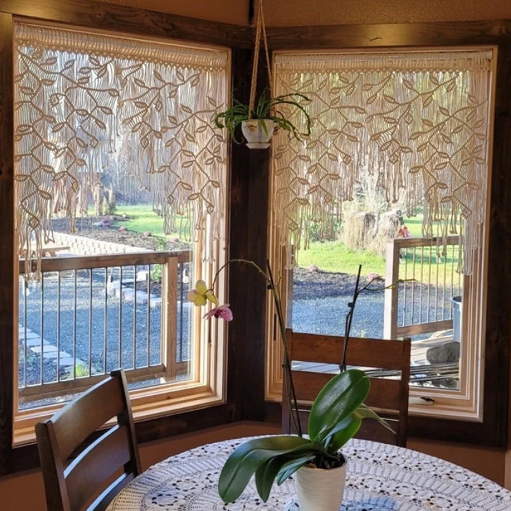 Rideaux coulissants en macramé, Feuilles tissées bohème, Rideaux de Bistro de Style champêtre, à Suspendre au Mur, Rideau Porte en macramé, Rideau Court pour Porte Balcon Salon.