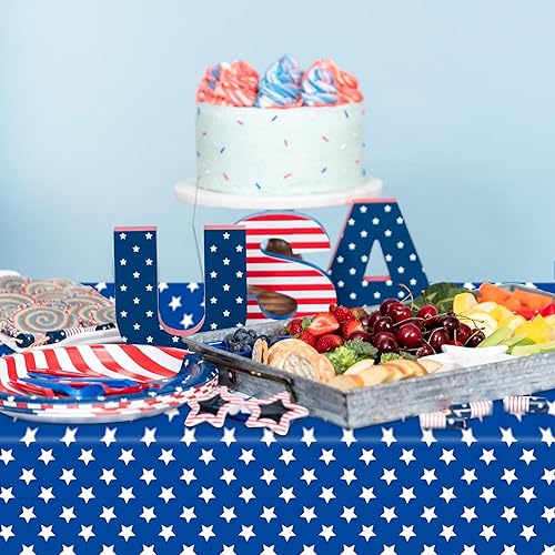 Miniatura 5 de Augisteen 2 manteles de plástico patrióticos desechables con diseño de bandera estadounidense del 4 de julio, para decoración de fiesta del Día de
