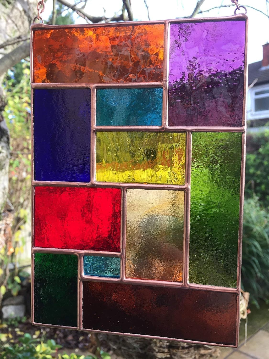 Generico Pannello in vetro colorato, suncatcher astratto multicolore in rame, arte della finestra fatta a mano