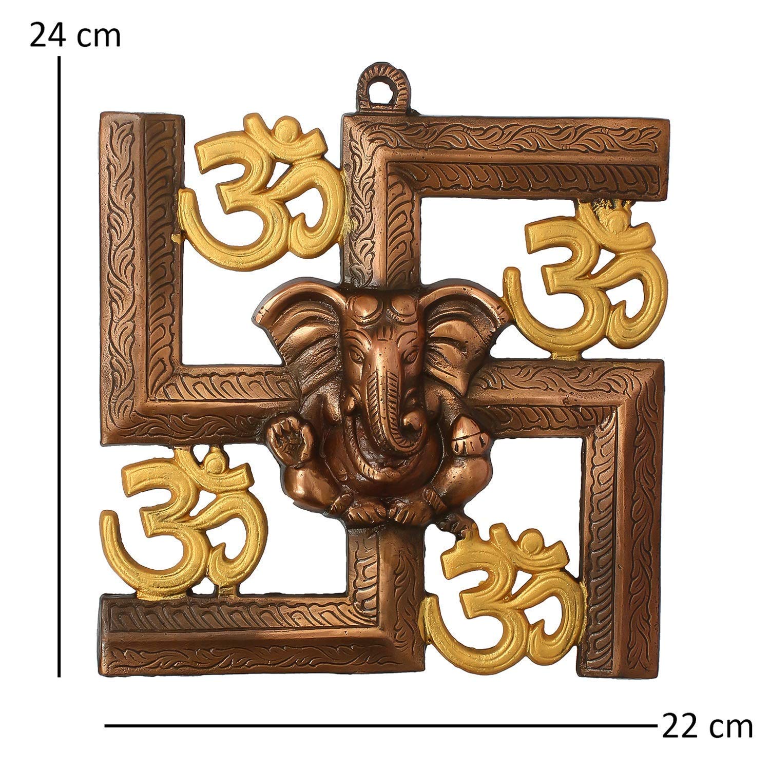 Webelkart Wysokiej jakości metal Om Swastika Ganesha wisząca rzeźba ścienna do drzwi wejściowych domu, Om Swastika Ganesha wisząca (24 cm, wielokolorowa)