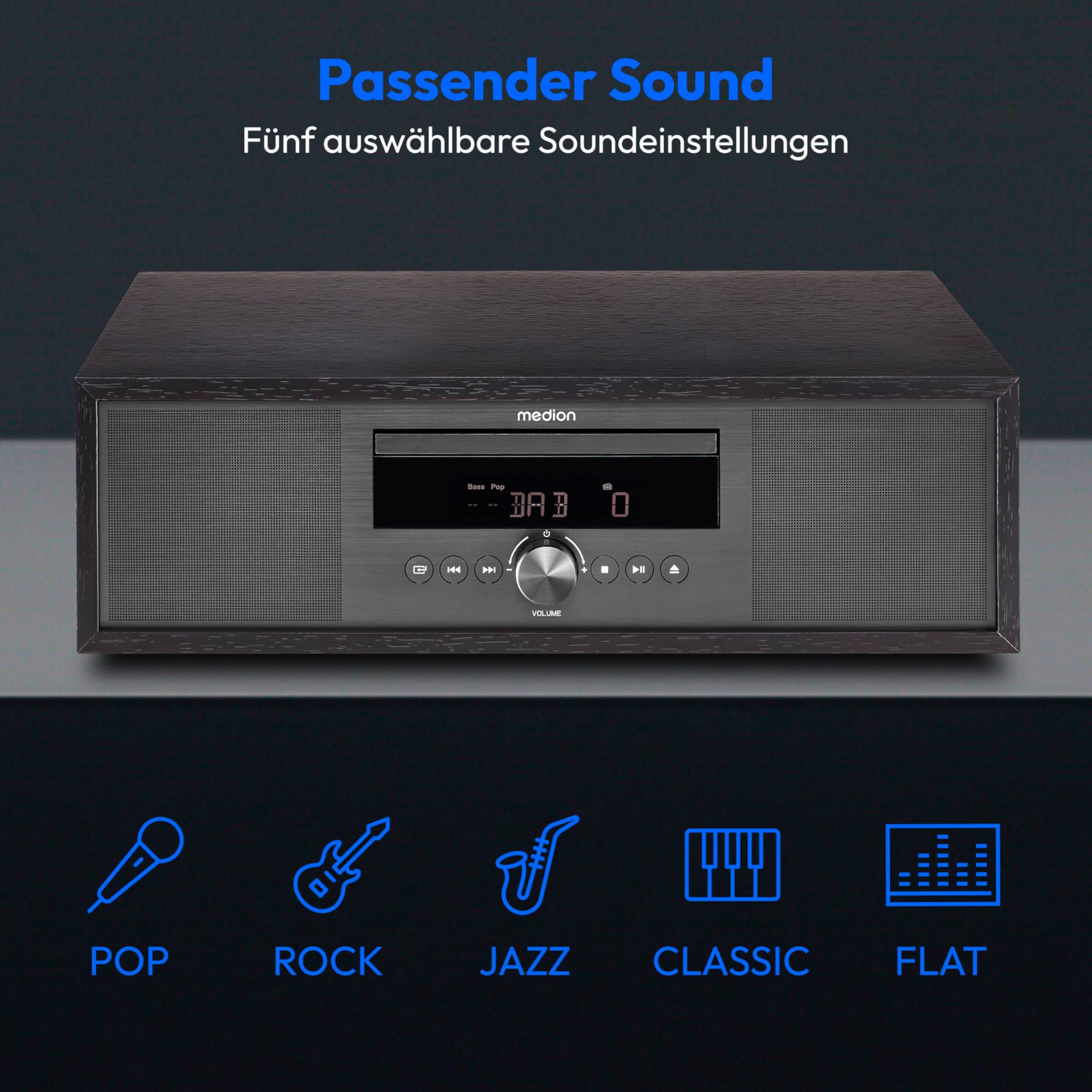 MEDION DAB Radio mit Bluetooth und CD Player (Stereoanlage Kompaktanlage, UKW Radio Musikanlage, USB MP3, Wecker Sleep Einschlafautomatik, P64145) Anthrazit