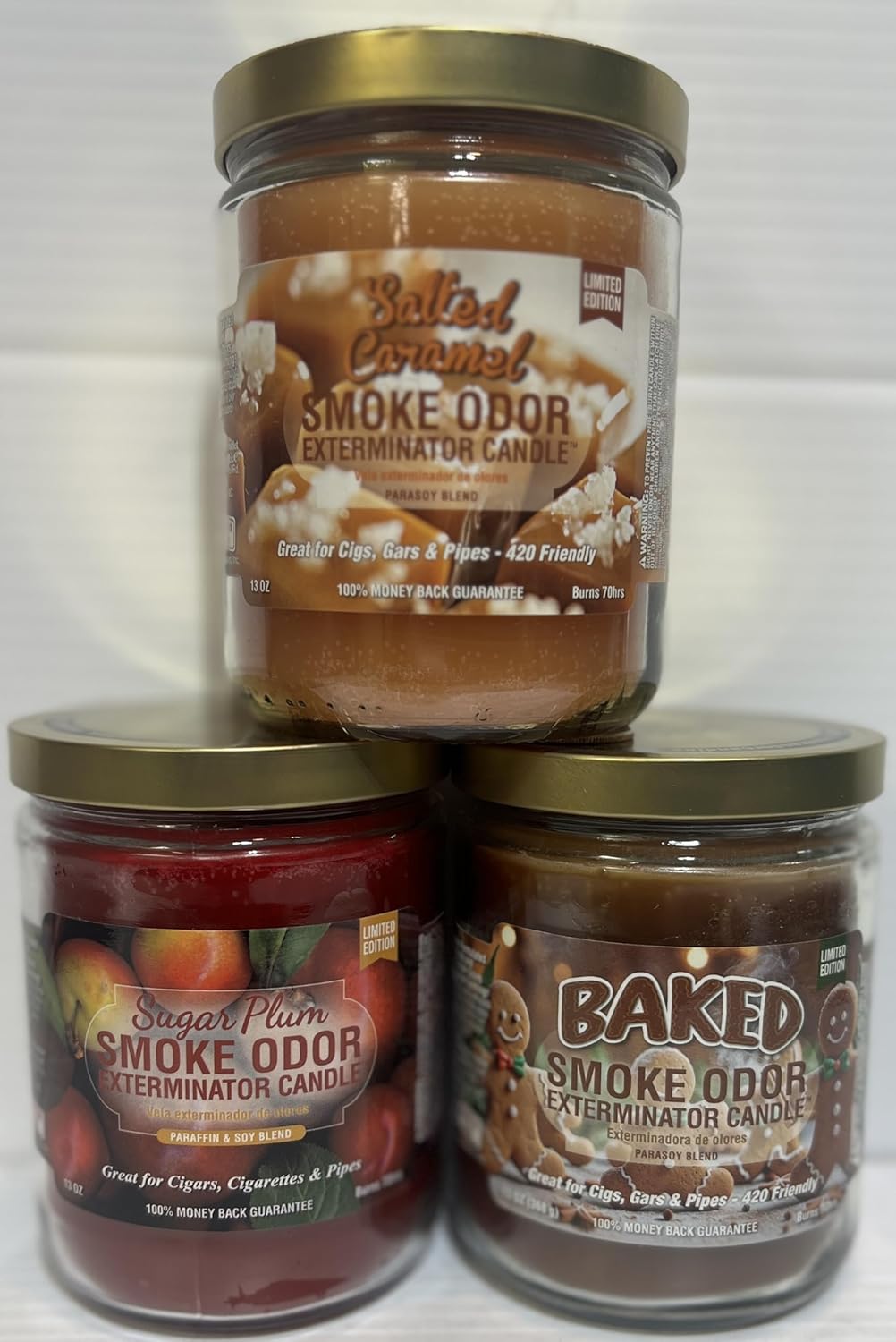 Smoke Odor Exterminator 13 oz Jar Candles Salted Caramel, (3)