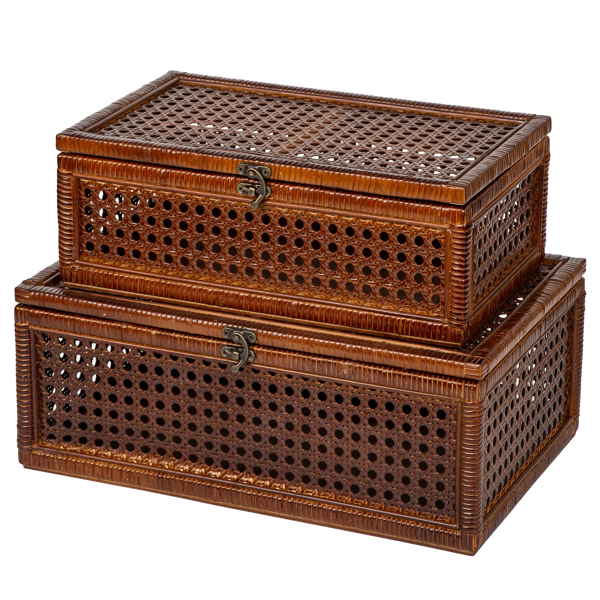 Photo 1 of FORBRADS Set of 2 handmade large rattan box with lid,natural color decorative box,rattan boxes for home decoration.They can hold most household items such as jewelry, cosmetics, small items, etc.