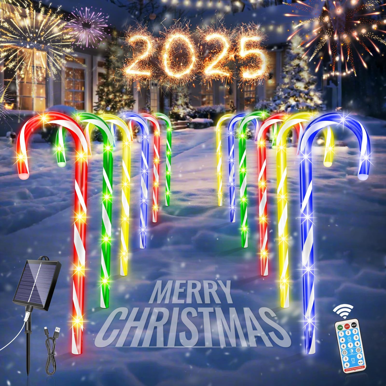 Solar Colored Christmas Candy Cane Lights for Christmas Decoration, 8 ...