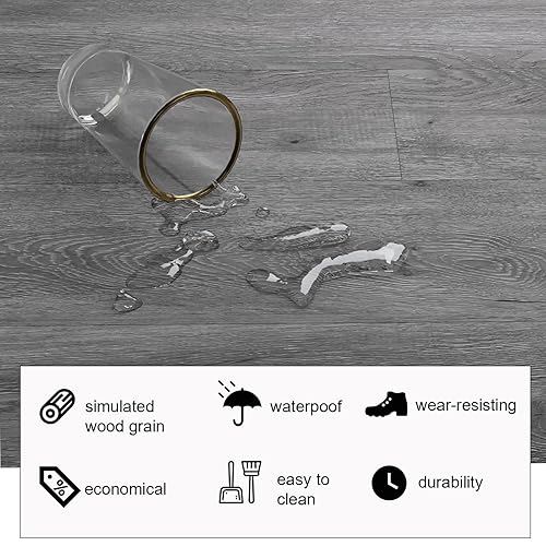 Miniatura 3 de Oxdigi Azulejos de suelo de 36 x 6 x 6 x 72 paquetes108 pies cuadrados, suelo de tablones de madera grueso, autoadhesivo, impermeable, para cocina,