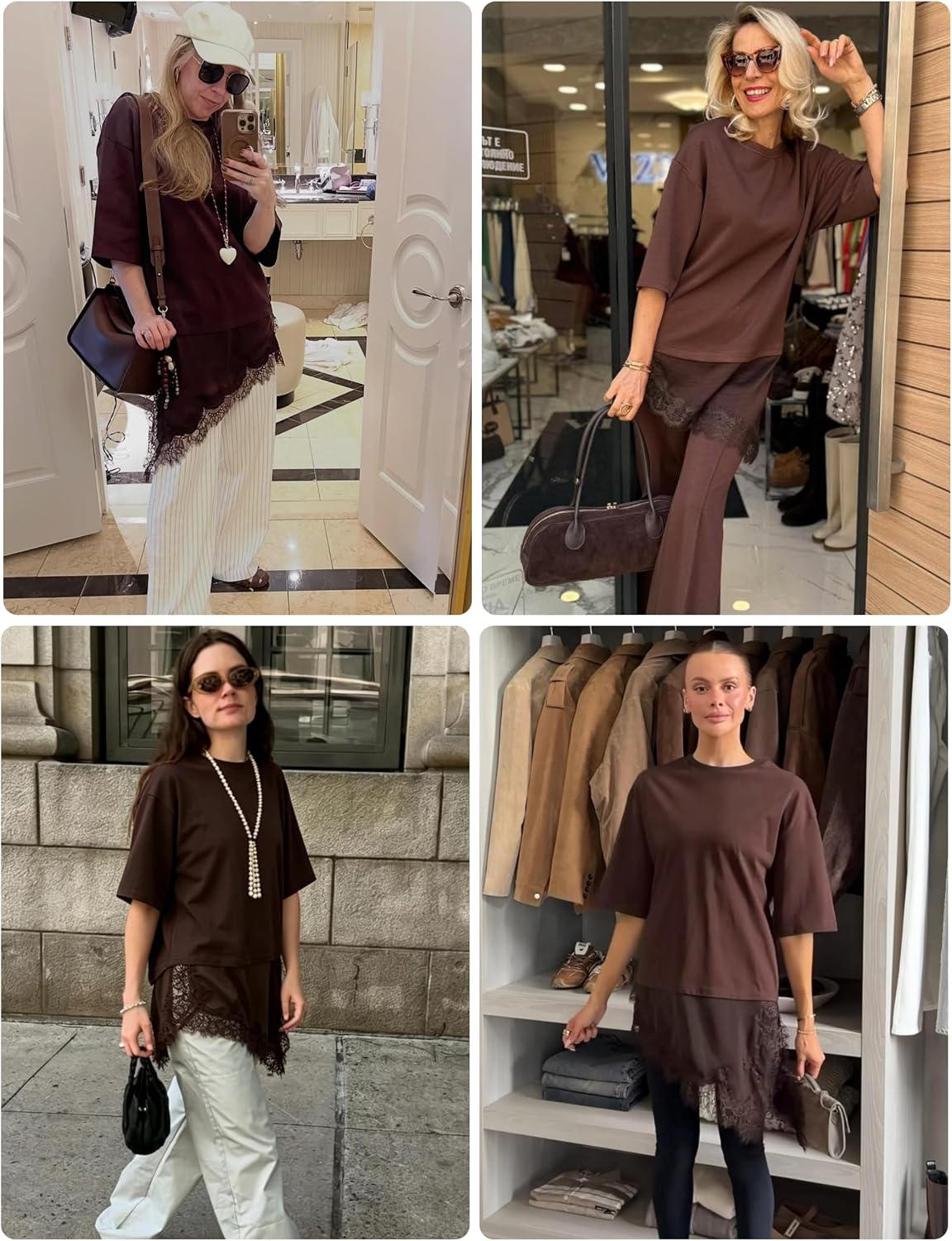Asymmetrical Lace Top for Women Y2k Short Sleeve Layering T-Shirts Casual Crewneck Tops Streetwear