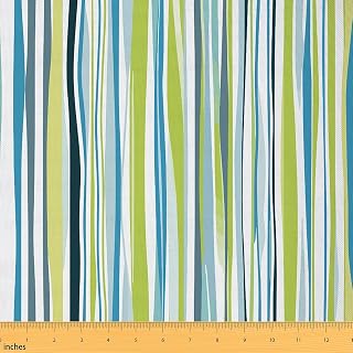 Feelyou Stripes Fabric by The Yard, Natural Geometric Waves Ripple Upholstery Fabric for Chairs, Farmhouse Striped Lines Decorative Waterproof Outdoor Fabric, 1 Yard, Green Blue
