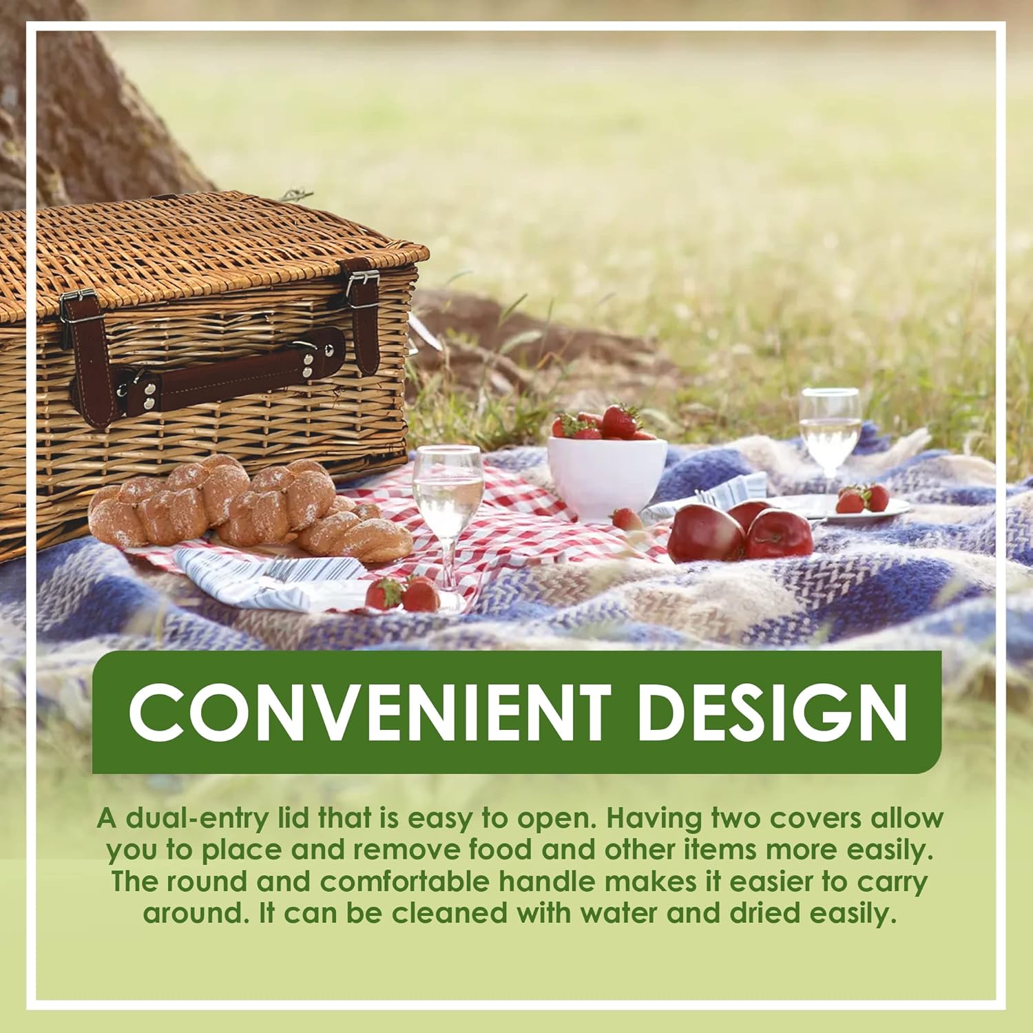 Wicker Picnic Basket - Wicker Picnic Basket with Lid and Handle, Large Capacity Picnic Storage Basket, Lightweight Yet Durable & Affordable, Washable Cotton Cloth, 16 x 12 x 7.1in. : Patio, Lawn & Garden