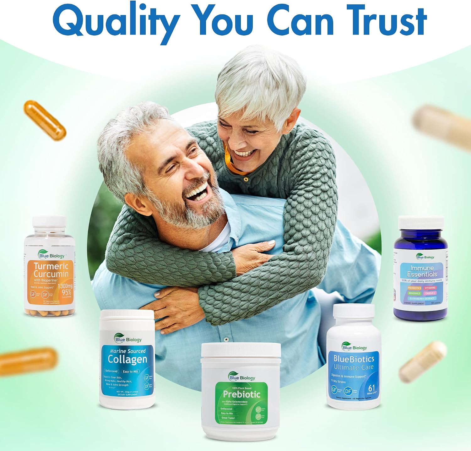BlueBiology Turmeric Curcumin Capsules with Bioperine - Turmeric Curcumin Capsules, Dairy-Free, Gluten-Free - Turmeric Curcumin Supplement - (60 Vegetarian Capsules)