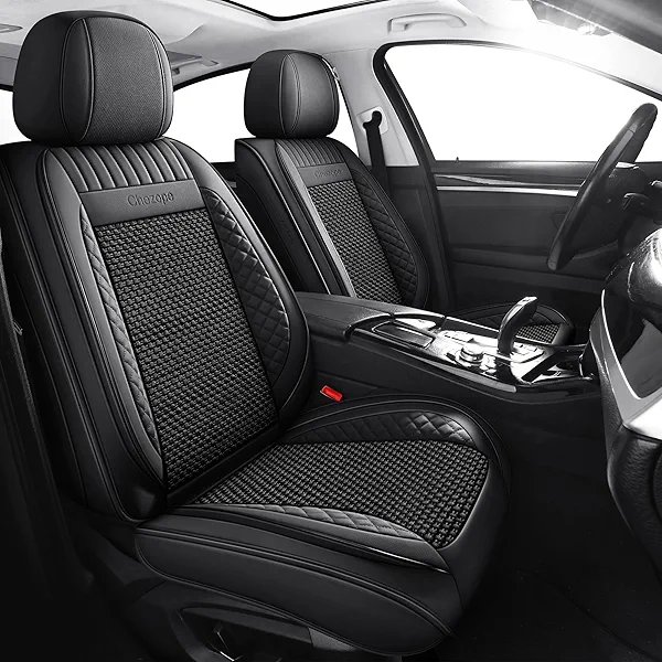 Chezope Full Set Leather Car Seat Covers-Waterproof Durable Automotive Protection Seat Covers Universal Fit for Most Cars, SUVs, Sedans & Trucks (Black)