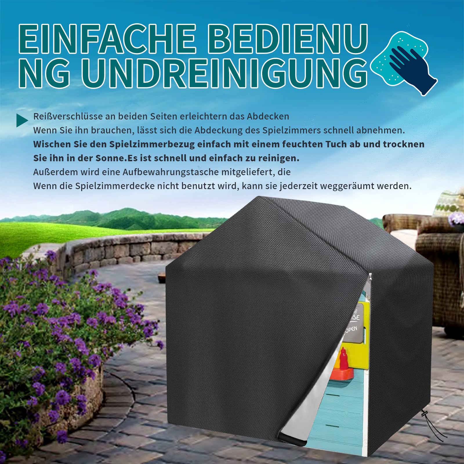 Spielhaus Kinder Outdoor Abdeckplane,Spielhäuser Abdeckung, 420D Oxford-Tuch Wasserdicht, UV-Beständig und Staubdicht, Gartenhaus Kinder Abdeckhaube…