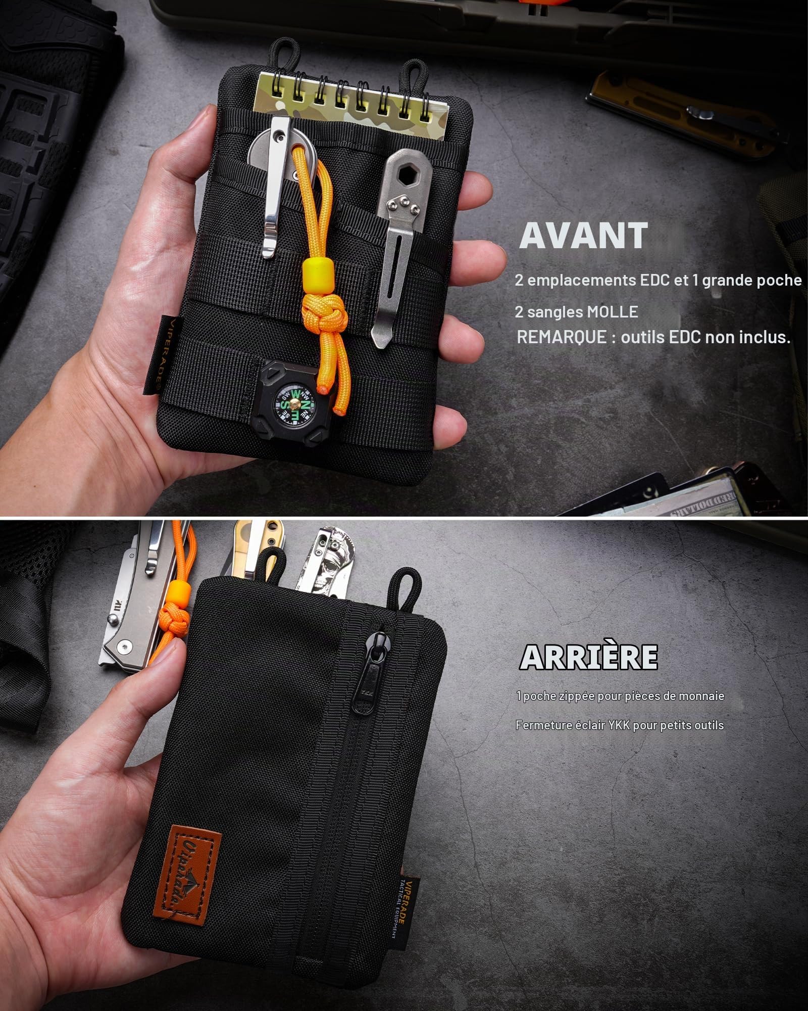 VIPERADE VE3 Tool Pouch Pocket Organizer, Multifonction Durable Nylon Tool Loop Pouch avec 4 Rangement EDC Pochette de Uutils pour Lampe de Poche, Téléphone Portable