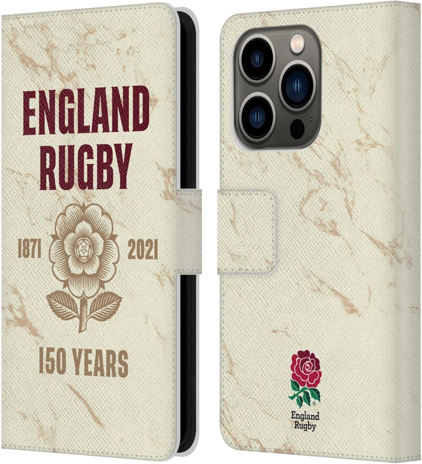 Head Case Designs Officially Licensed England Rugby Union Red 150th Anniversary Leather Wallet Case Compatible with Apple iPhone 14 Pro