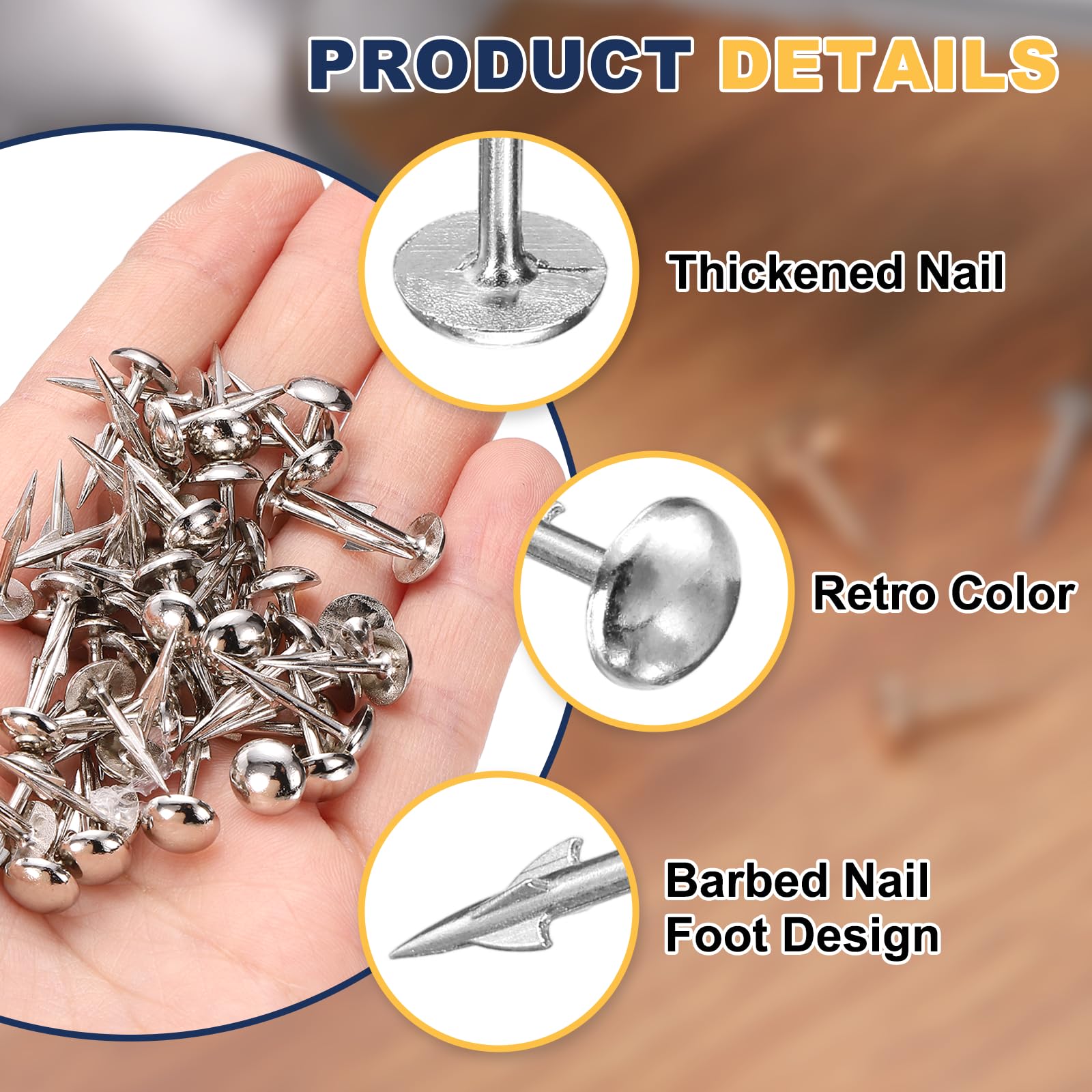 sourcing map 100 Stück Polsternägel, 8 x 17,8 mm, Möbelnägel, runder Kopf, dekorative Reißzwecken mit Widerhaken für Sofas, Betten, DIY-Projekte, Silber