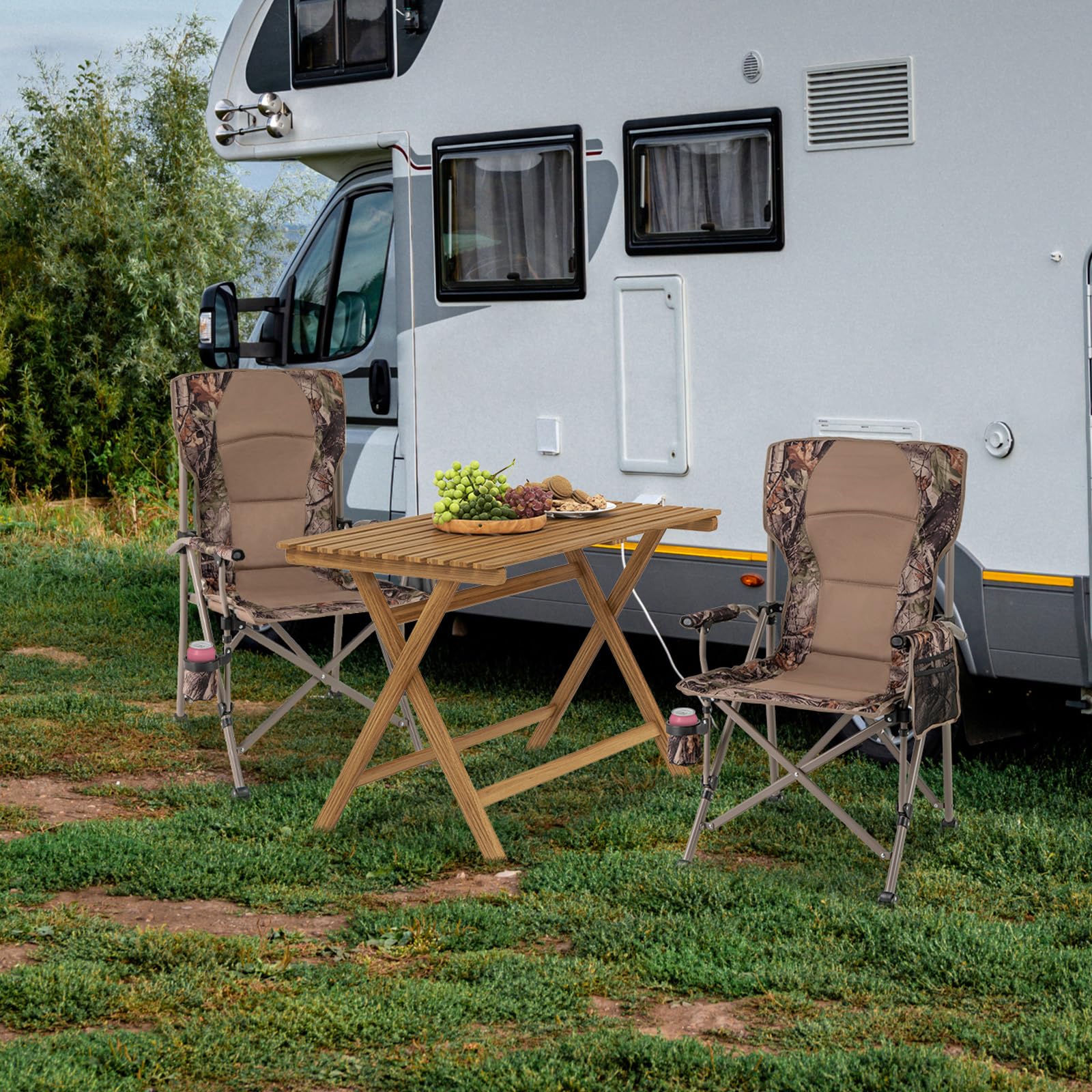 Tangkula Folding Camping Chair, Portable Camp Chair with Padded Seat, Cup Holder, Storage Pocket, Outdoor Lawn Chair with Carrying Bag for Fishing, Picnic, Travel, No Assembly Needed