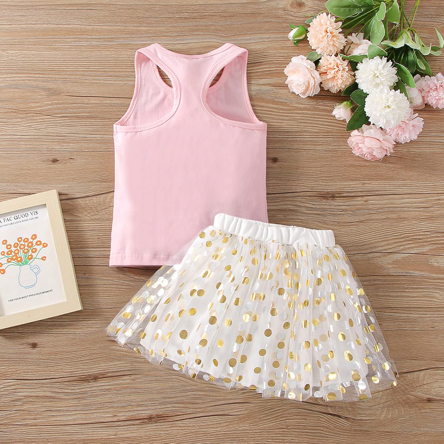 Toddler Kids Baby Girls Birthday Princess Outfits Dress Vest Long Sleeve Shirts Tank Top Dot Mesh Tutu Skirt 2PCS Autumn Skirt Set