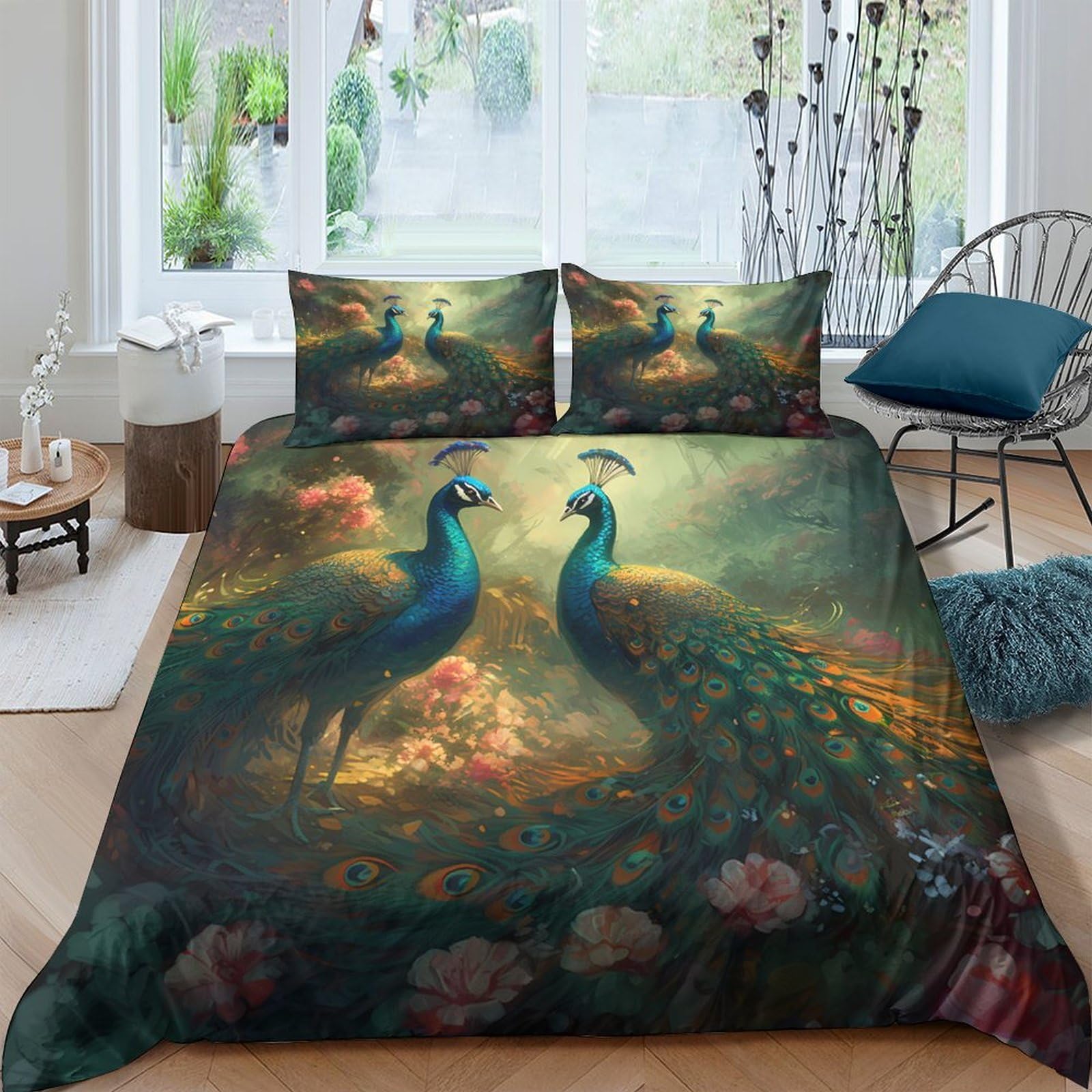 Ctjqhvkz Style-4 3D Printed Elegant Peacock Fitted Sheet Microfiber Soft Matte Bed Sheet For Bedroom Guest Room Mattress Cover Decor Single（135X200cm）