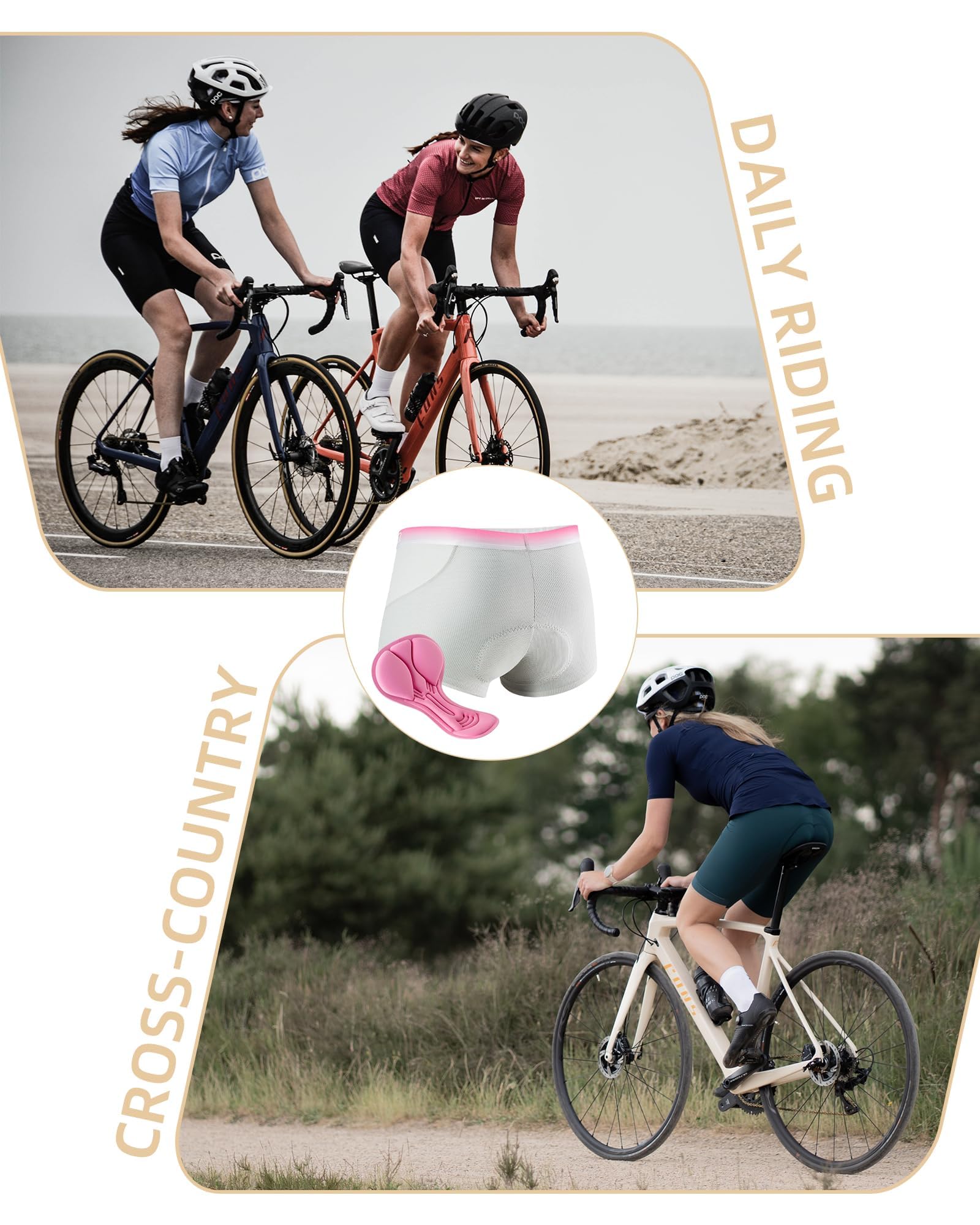 ROCKBROS TVI Mutande Ciclismo Donna, Pantaloncini Bici Traspirante, Biancheria Intima Bicicletta, Slip Bicicletta Comodo, Imbottitura in Gel 3D, Pantaloncini per MTB, Bici da Strada, Fitness, Grigio