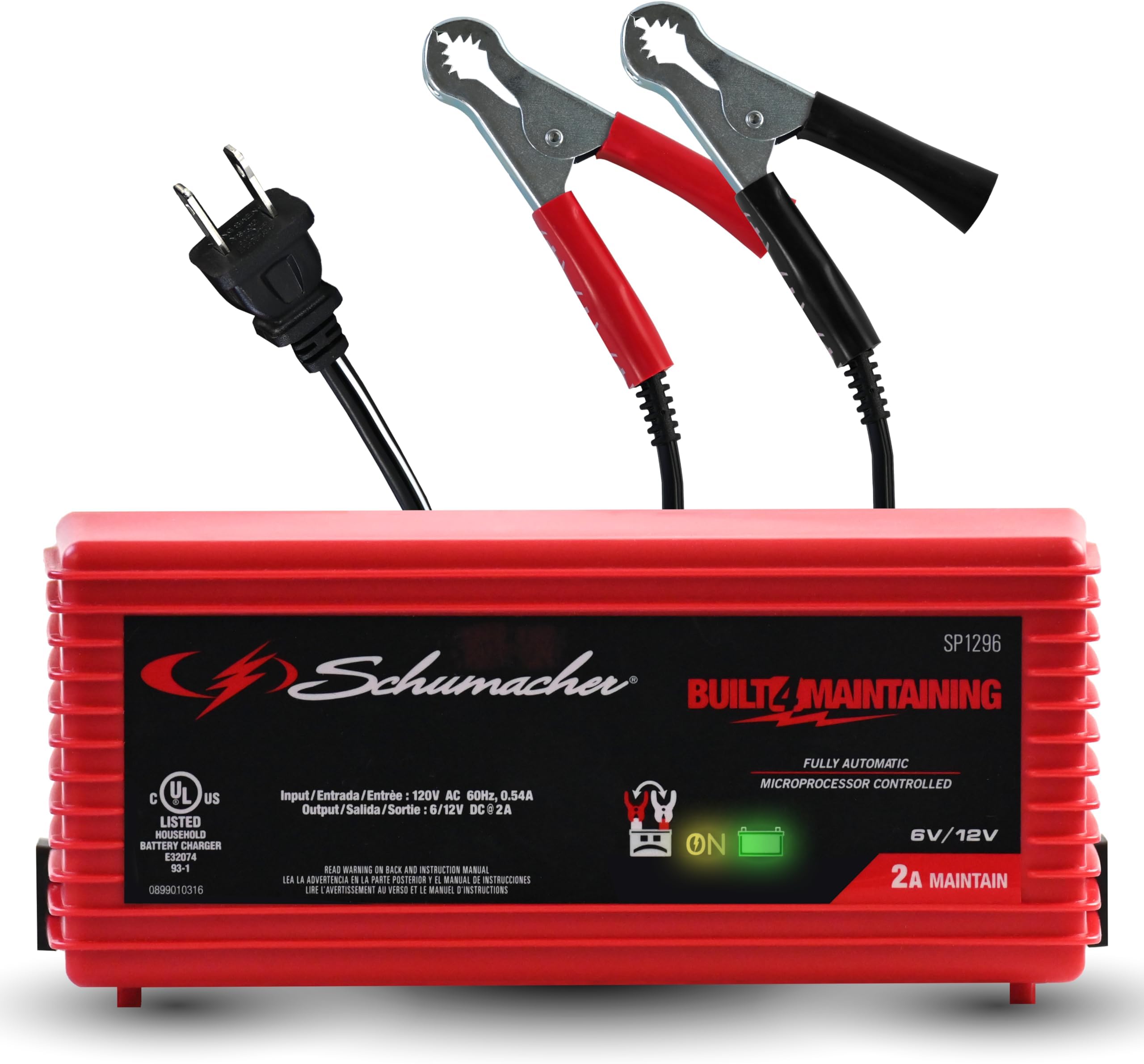 Schumacher Electric 3-in-1 Battery Charger and Maintainer, SP1296, 2 Amps, 6 Volt, 12 Volt, Fully Automatic, For Motorcycle, Power Sport, Car, and Marine Batteries
