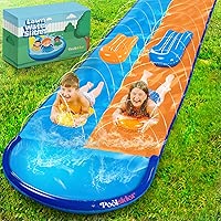 Premium Double Slip and Slide Water Slide - 22.5 Ft 2-Lanes Blue & Orange Slip N Slide with 2 Bodyboards | Durable & Advanced Design - Heavy Duty Water Slides for Kids Backyard