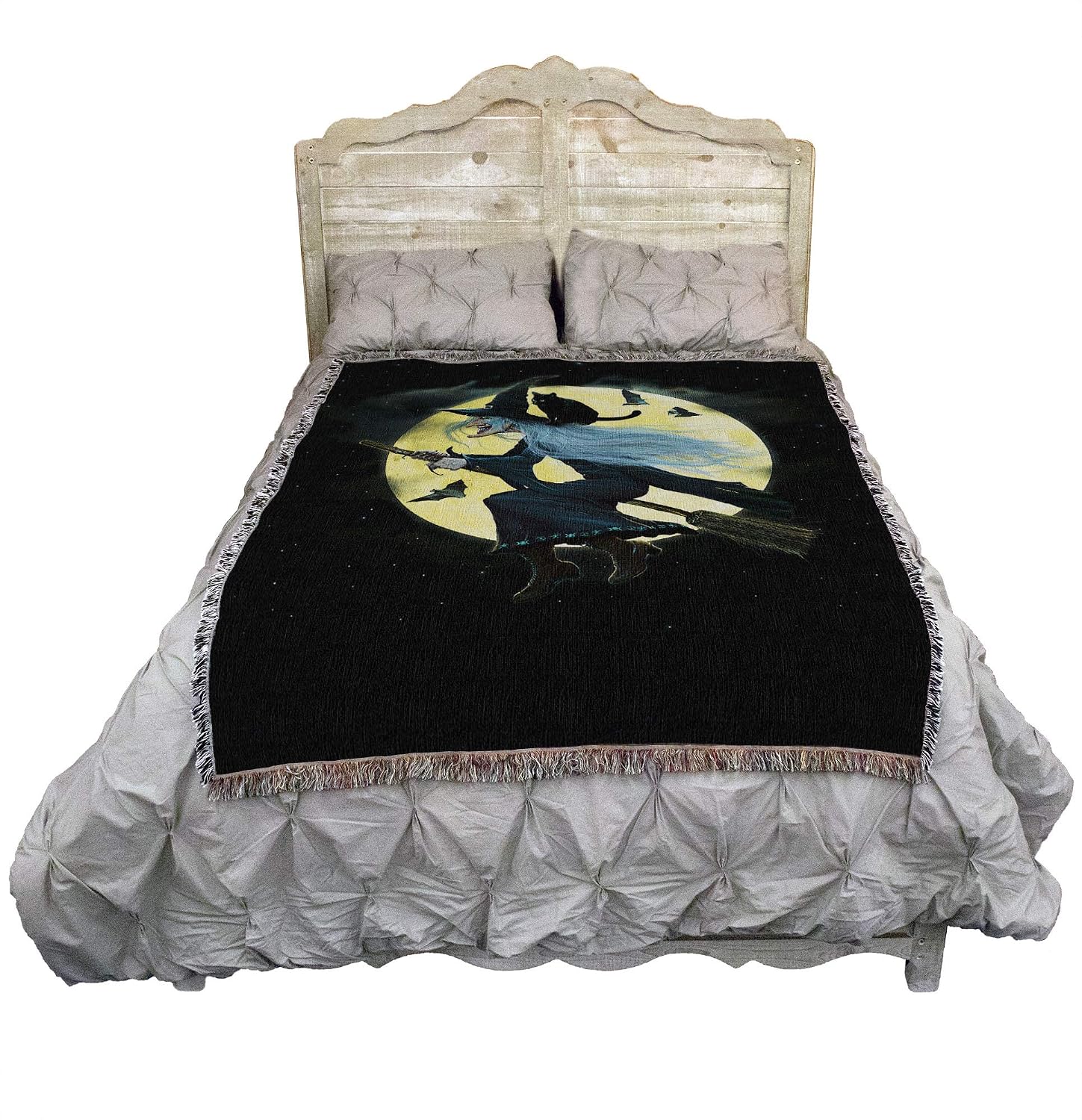 Pure Country Weavers Witch Blanket by Vincent HIE - Moon Cat Bats Gift Fall Halloween Tapestry Throw Woven from Cotton - Made in the USA (72x54)