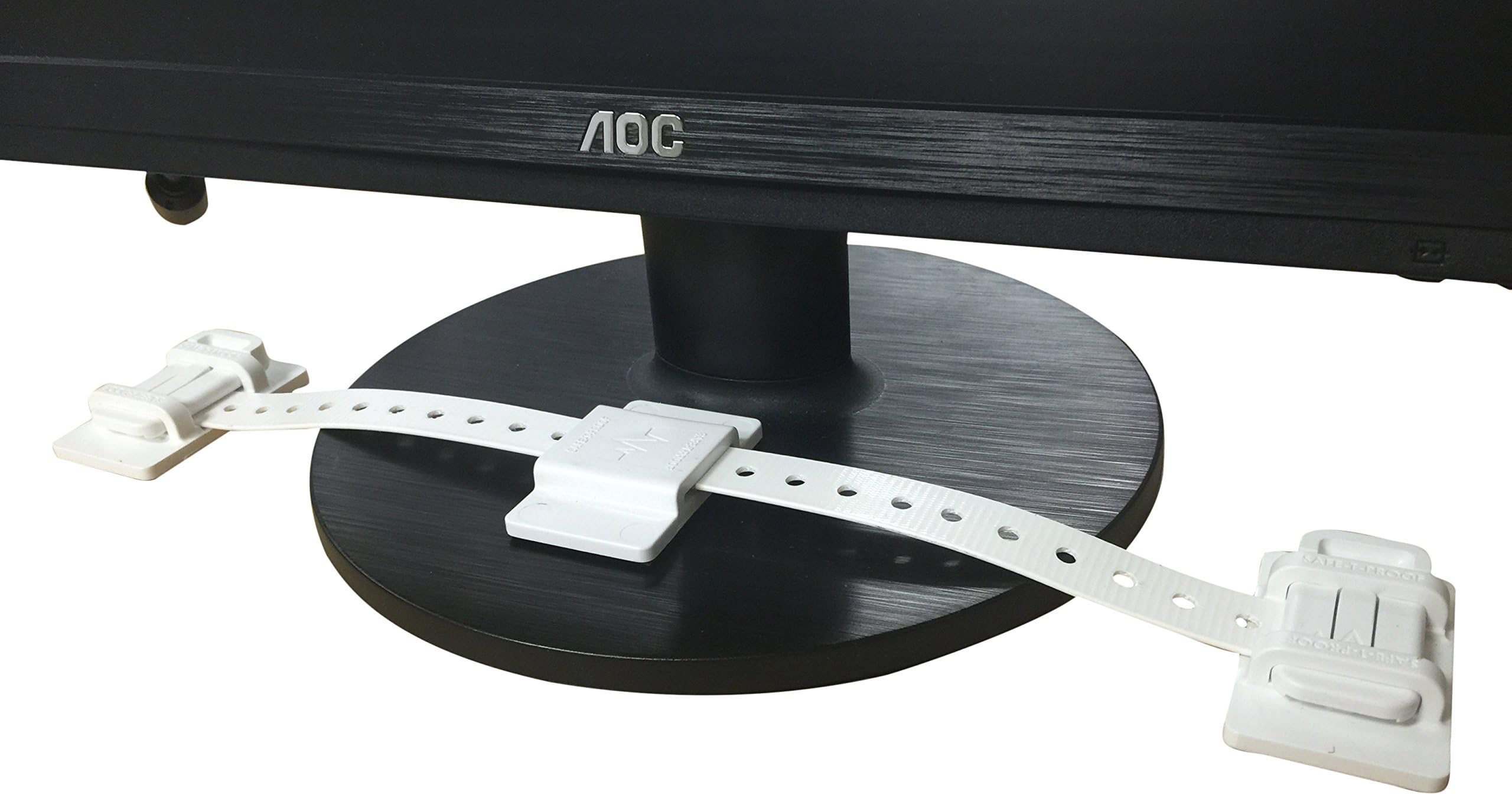 Earthquake Computer Monitor Anti-Tip Fastening Kit, White (Holds up to 50 lbs.)