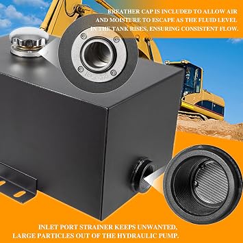 5 Gallon 14 Gauge Steel Hydraulic Fluid Reservoir Tank with Inlet 1-1/2 FNPT and Outlet 3/4 FNPT, Integral Mounting Foot On Each End