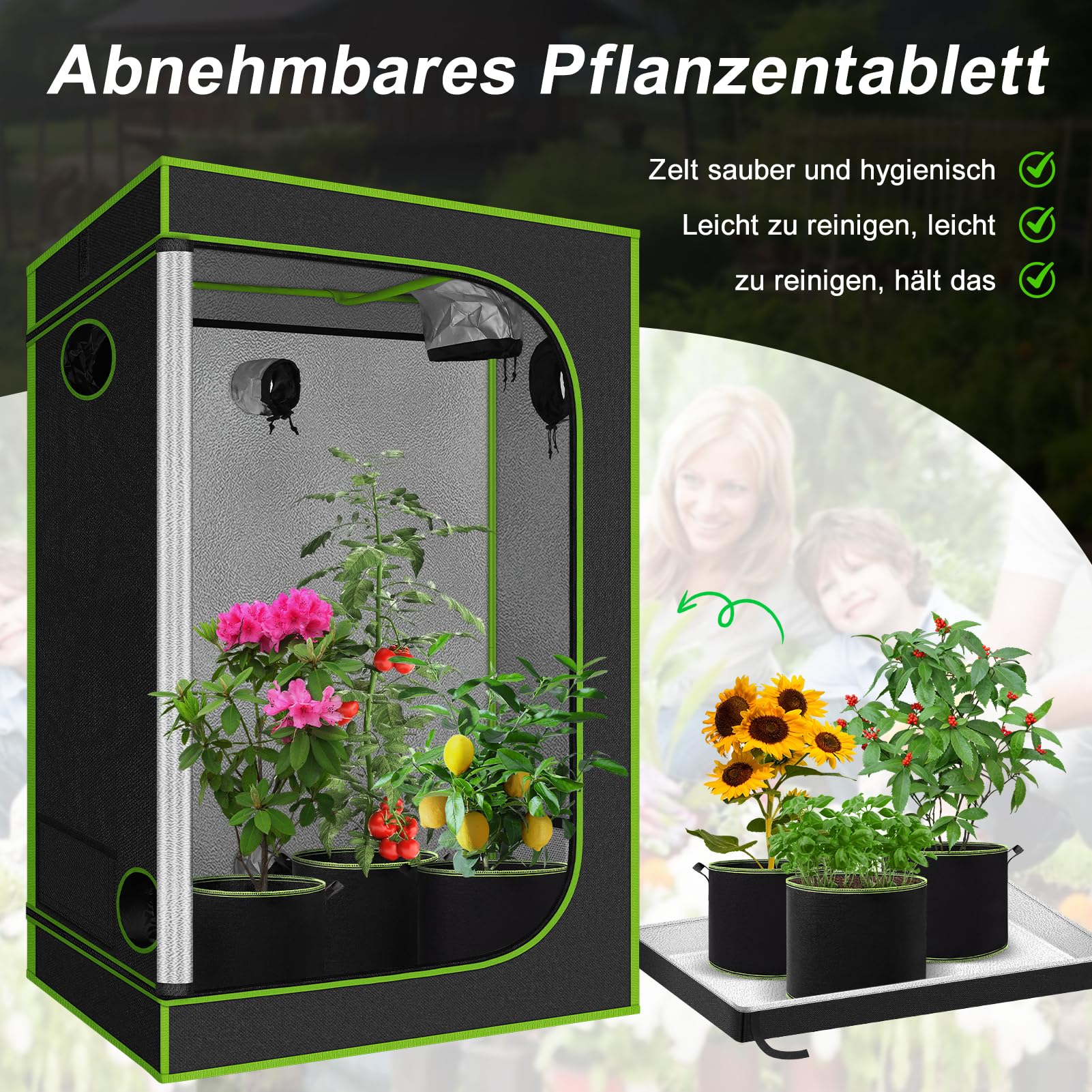 QCR Grow Zelt 110x60x150cm Grow Tent, Growschrank für Homegrow, Indoor Anbauzelt, Growroom Lichtdicht Wasserdicht Pflanzzelt, Zuchtzelt für Hydrokulturen-Anbausystem in Innenräumen, 110x60x150cm Garten