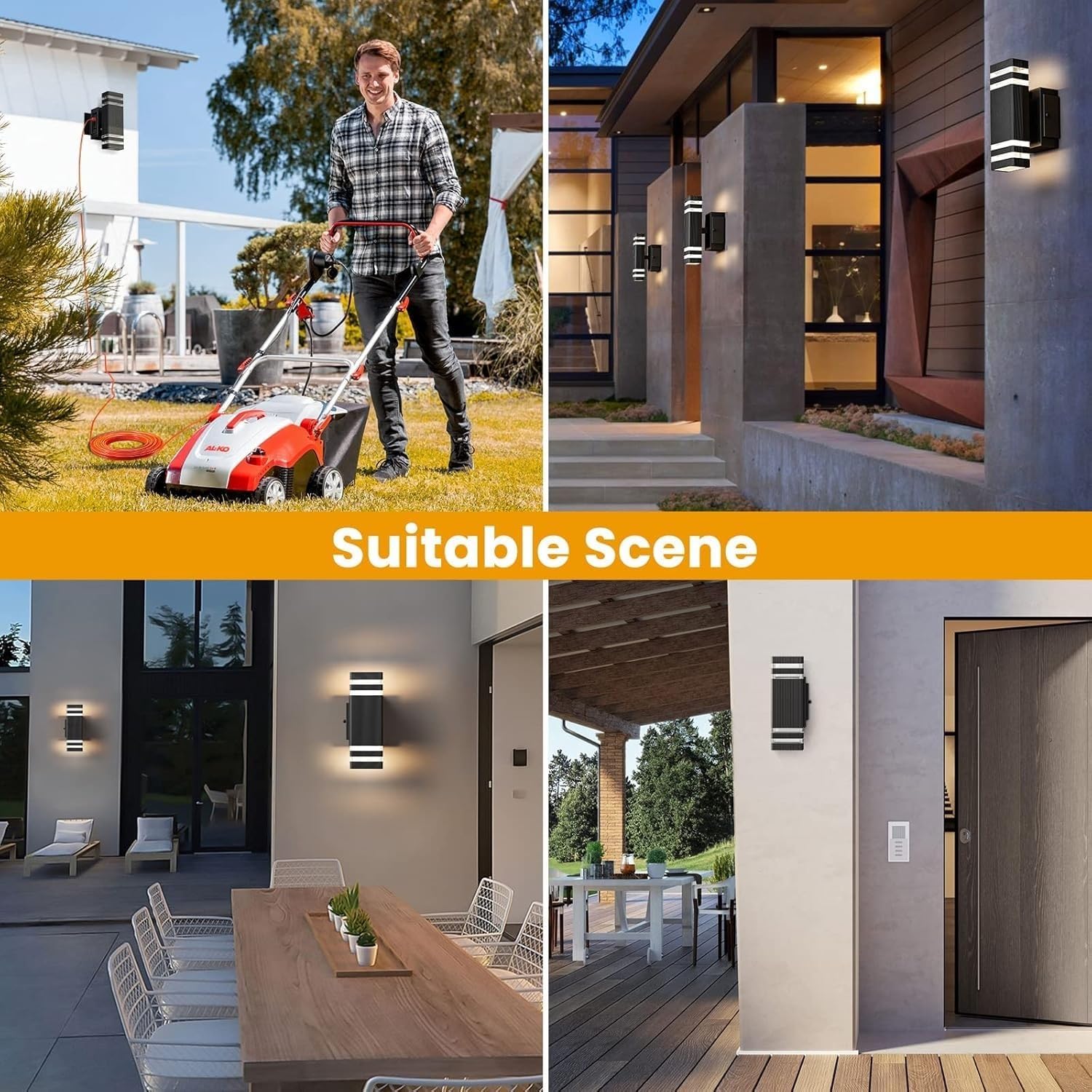Outdoor Wall Light Built-in GFCI Outlet, Black Exterior Lighting Fixture, LED Up and Down Proch Lights Wall Mount Modern Outside Light for House