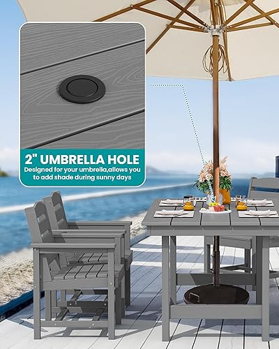 Miniatura 2 de SERWALL Juego de Mesa de Comedor de HDPE para Exteriores, Juego de 7 Piezas de Mesa de Comedor al Aire Libre con Mesa con Corte para Agujero de