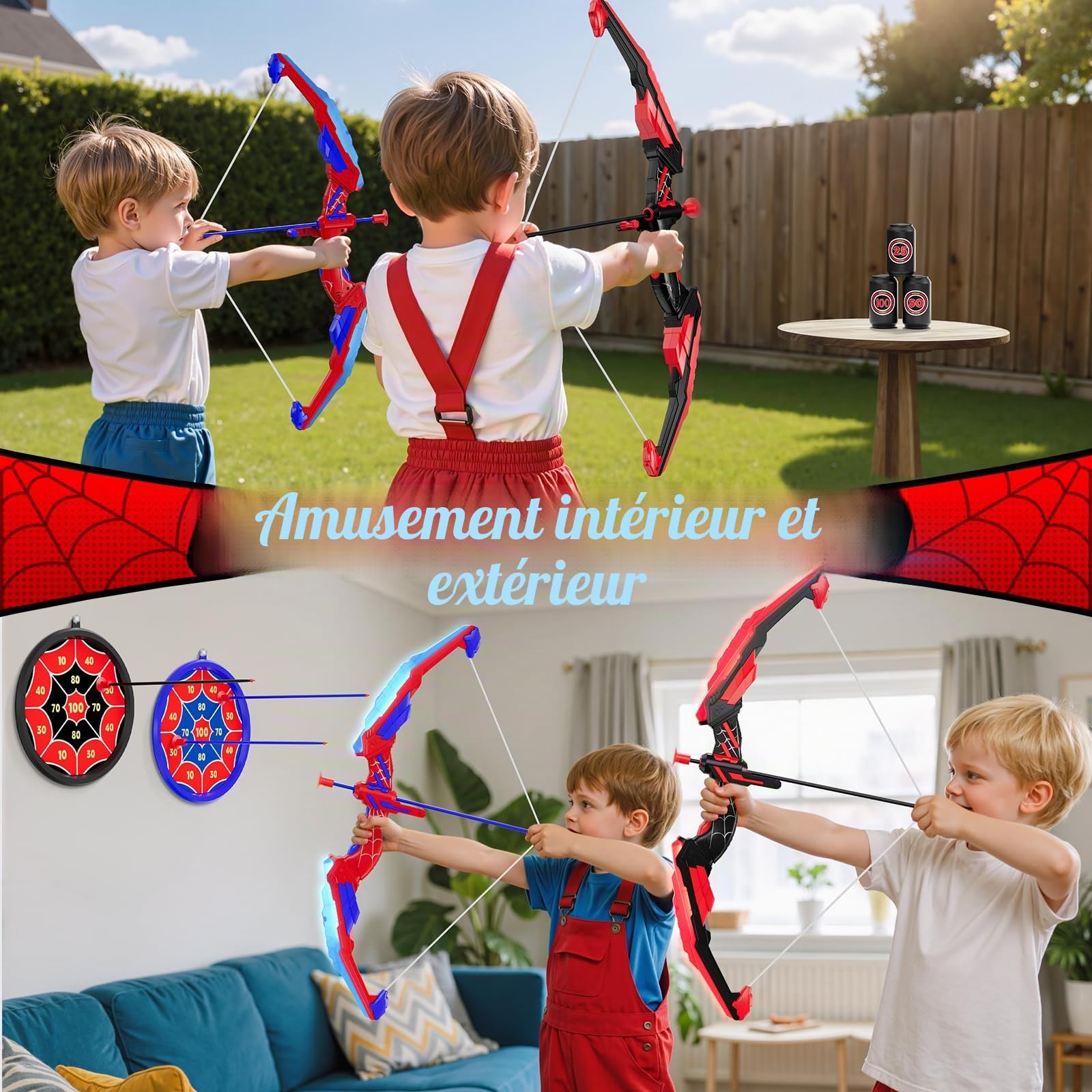 HYES Tir à l'arc Flèche et Arc pour Enfants, Kit de Arc et Flèche Jouet avec Lumières LED, Flèches à Ventouse, Cible, Flèches et Cibles de Score, Jouet d'Intérieur et d'Extérieur