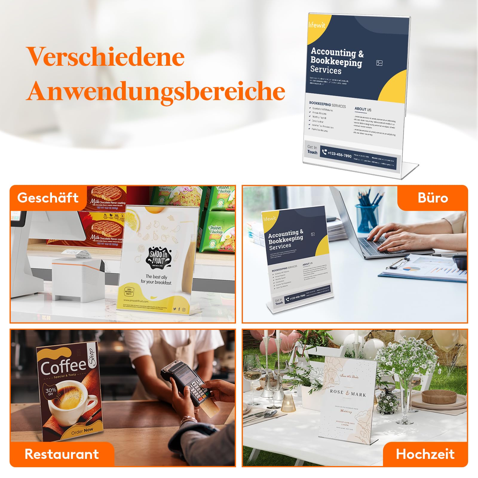 Lifewit 6 Pack Aufsteller A4, Acryl Schilderhalter, Transparenter L Form Ständer, Tischaufsteller, Kunststoff Foto Bilderrahmen, Flyer Display für Empfang Büro Geschäft Restaurant Hotel, 30 x 21 cm