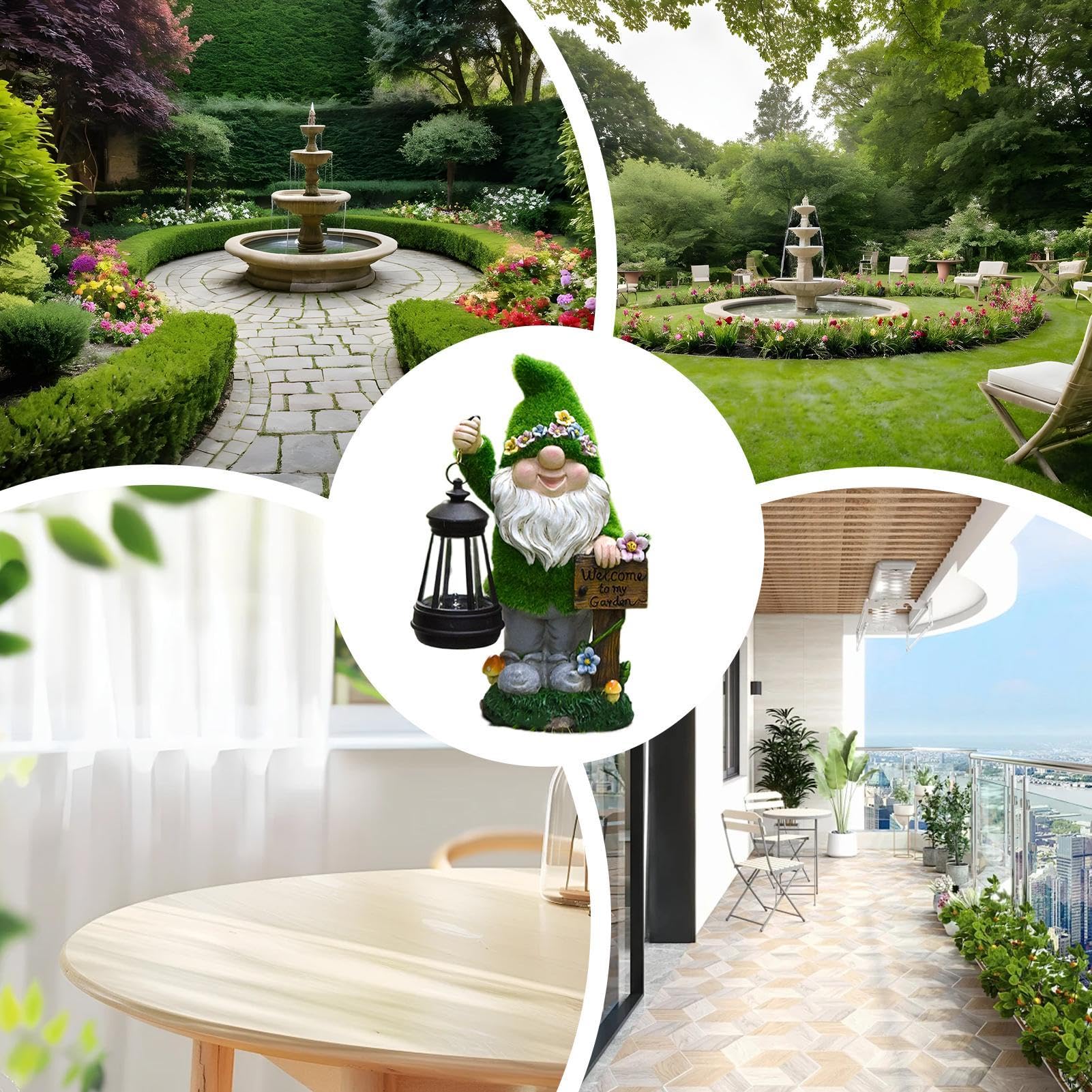 Gnomo da giardino a energia solare, grazioso gnomo da giardino con lanterna, luci paesaggistiche, statue esterne per Natale, festa della mamma, San