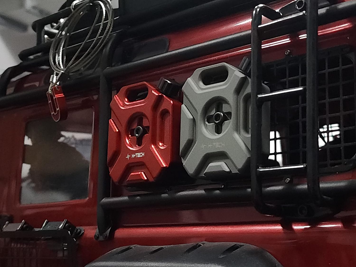 H-TECH RC CNC Aluminum Metal Roll Cage Side Mount for Axial SCX10 III Jeep CJ-7 [AXI03008T2, AXI03008T1] 1/10 RC Body Upgrade (Jerry Can - Gunmetal (1PCS)), Black