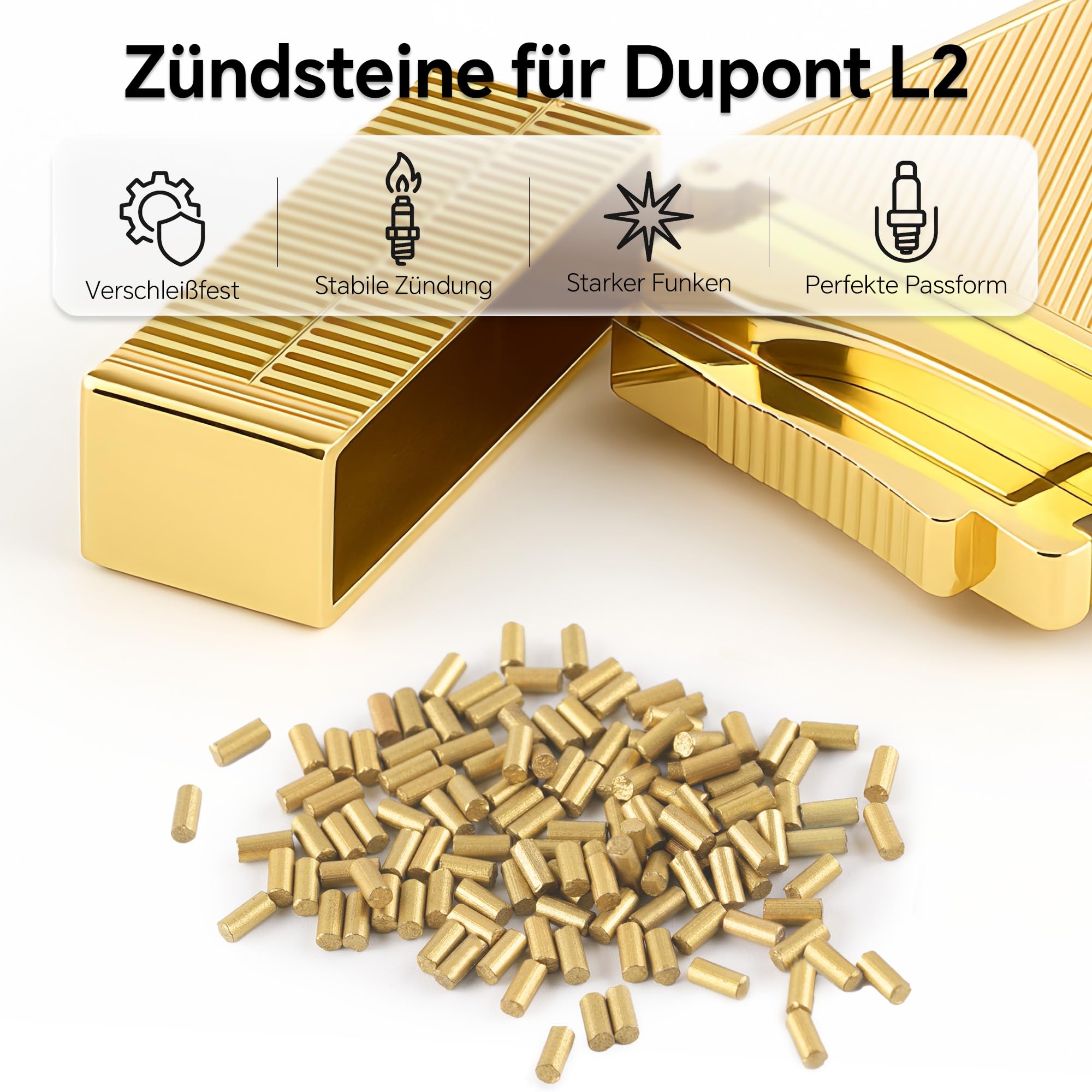 Reibrad & Krzemień zestaw do zapalniczki S.T. Dupont L2, części zamienne z 5 kółkami do zapalniczki i 50 sztuk kamieni zapłonowych 2,5 mm