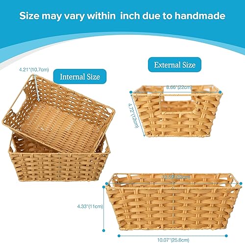 Miniatura 5 de Cestas de almacenamiento de mimbre con forros, cestas de almacenamiento a prueba de humedad con asas integradas tejidas a mano, cajas
