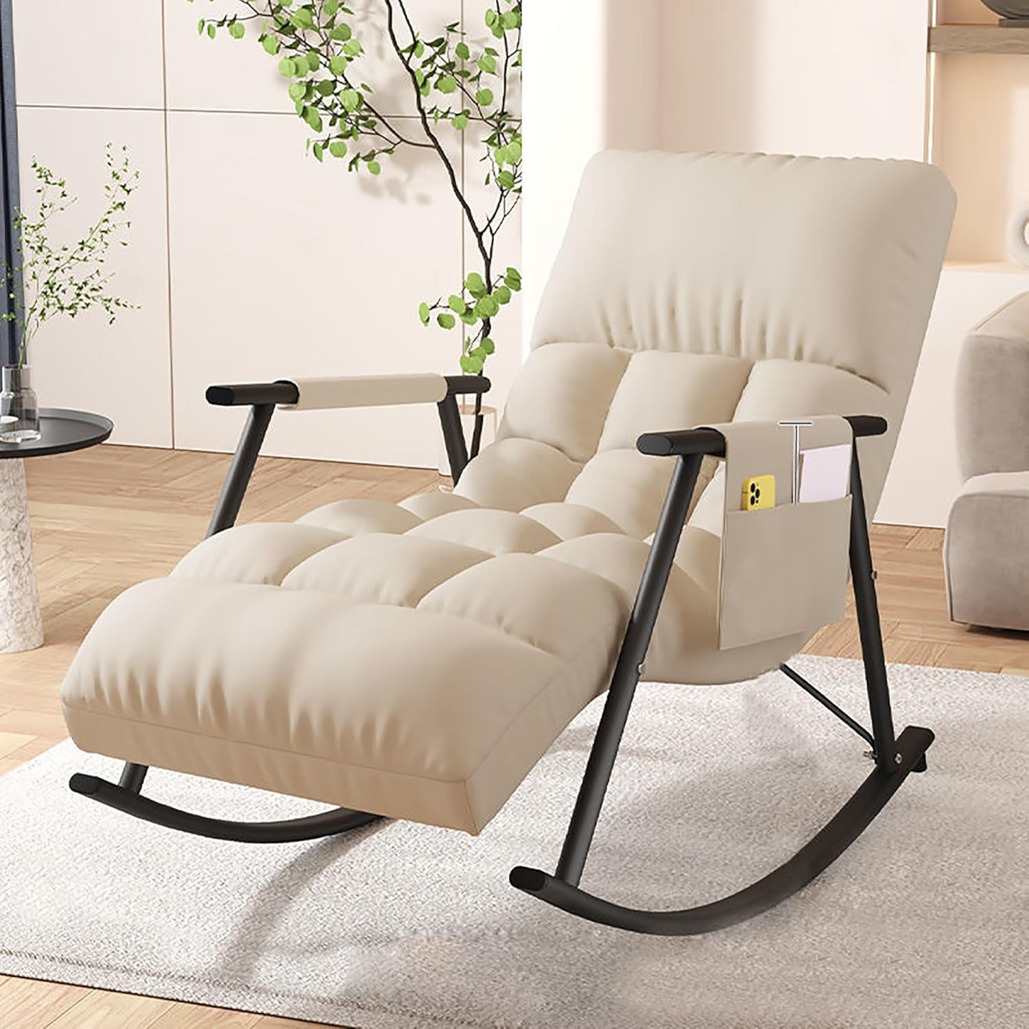 Generic Scandinavian Recliner, 5-Way Adjustable Calf Support, Camping/Beach/Lounge/Outdoor/Lawn/Zero Gravity/Living Room Rocking Chair (Gray+Black)