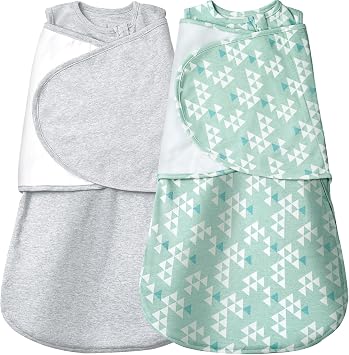 Baby Swaddle,Sleep Sack 6-12 Months,Adjustable WearableTransition Blanket,Miracle Swaddles for Babies Large,100% Cotton-2-PieceGreen&Grey