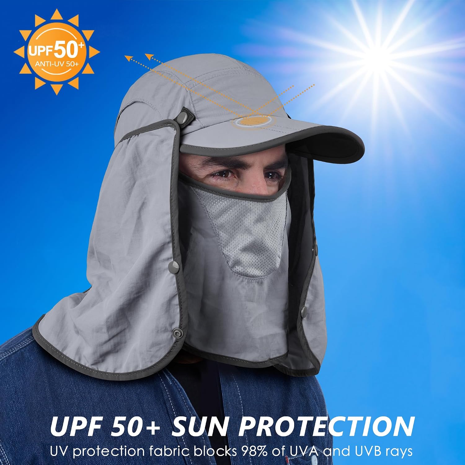 GADIEMKENSD UPF 50+ Folding Fishing Hat 360 Outdoor Sun Hat