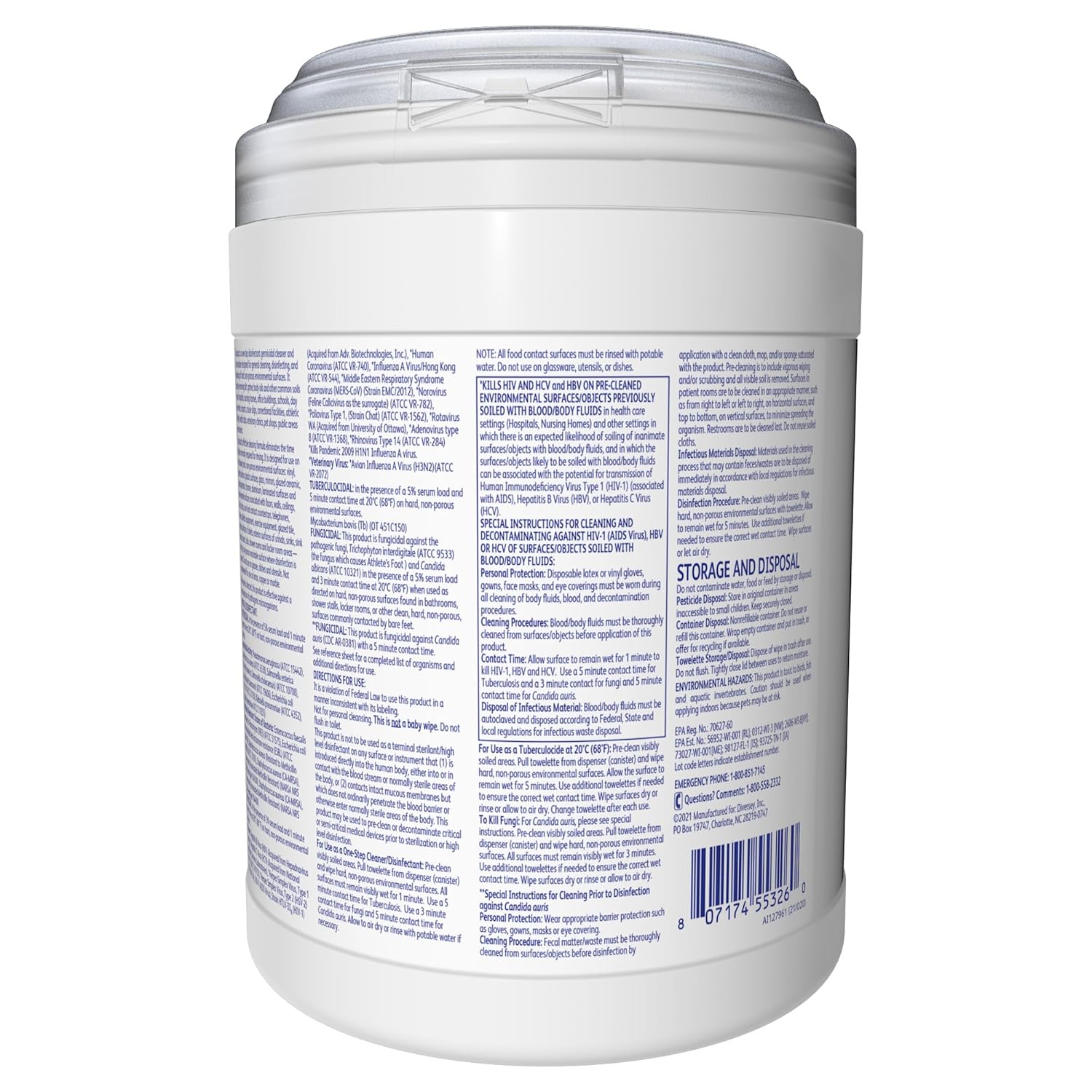 Diversey Oxivir Tb 101105152 Ready-to-Use Disinfectant Cleaning Wipes, Accelerated Hydrogen Peroxide, Standard 6x7-Inch Sheets, 160-Wipes, 1-Canister (Pack of 4)