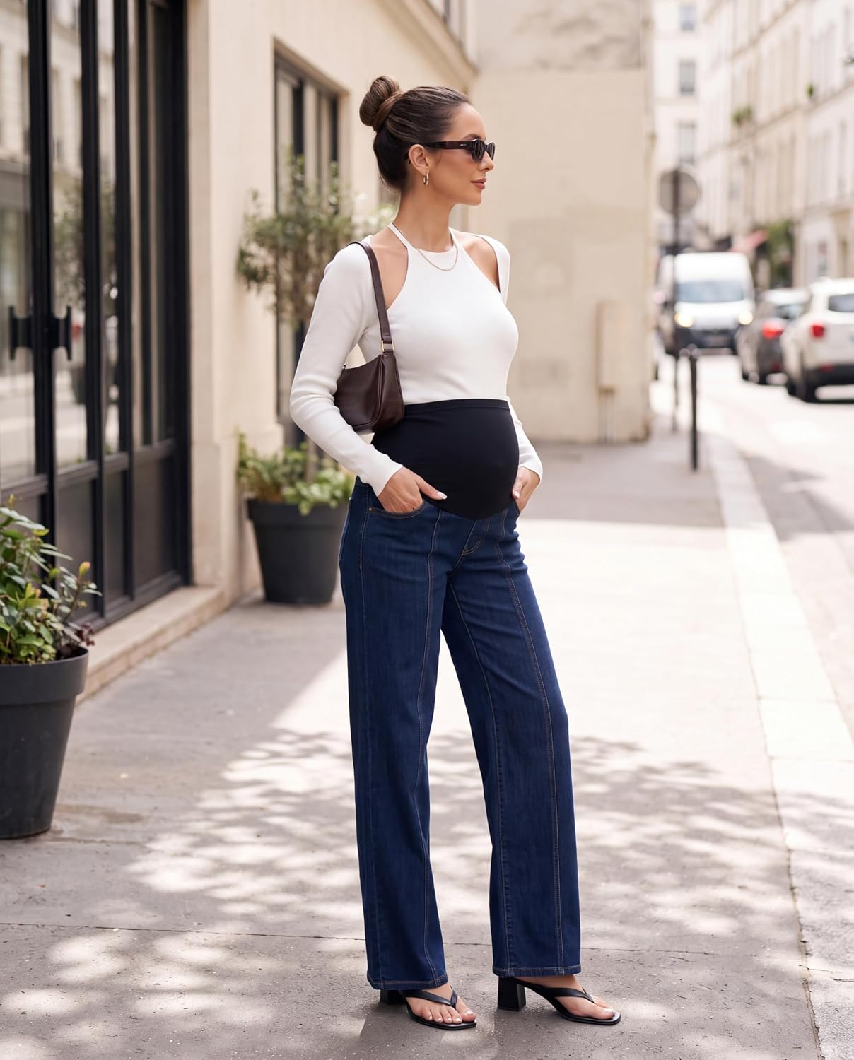 Women's Maternity Jeans Wide Leg Denim Pants