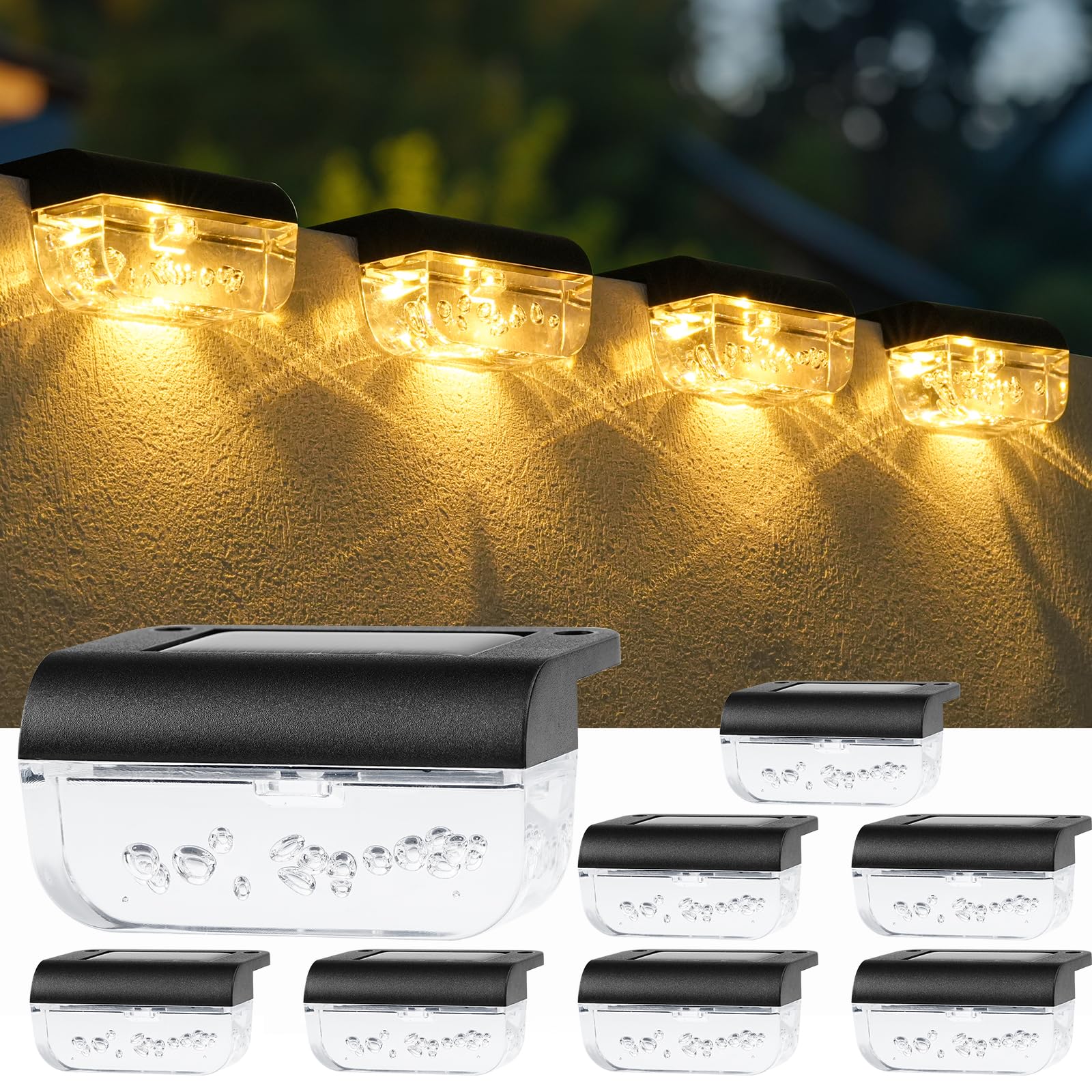 DERAYSION 8 Pack Solar Lights Outdoor Garden,Waterproof IP65 Solar Fence Lights Automatic On/Off Decking for Garden Fence