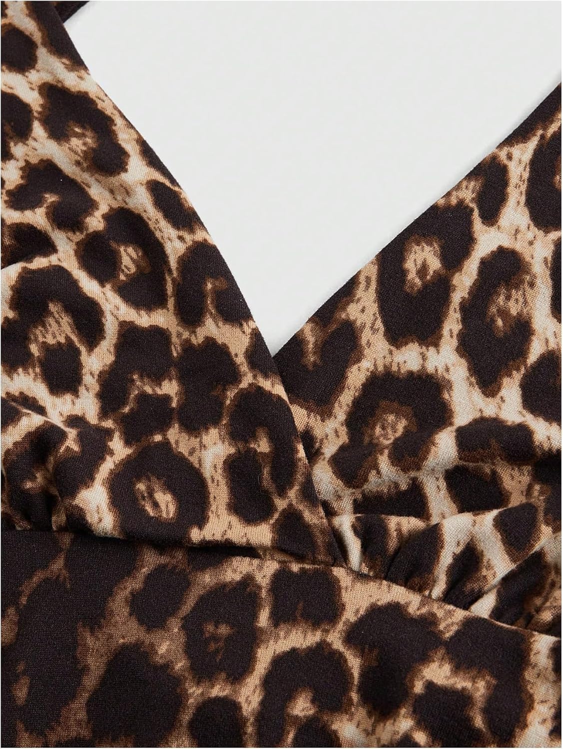 WDIRARA Women's Leopard Print Sexy Halter Mini Dress Ruched Tie Backless V Neck Sleeveless Bodycon Dresses - Image 2