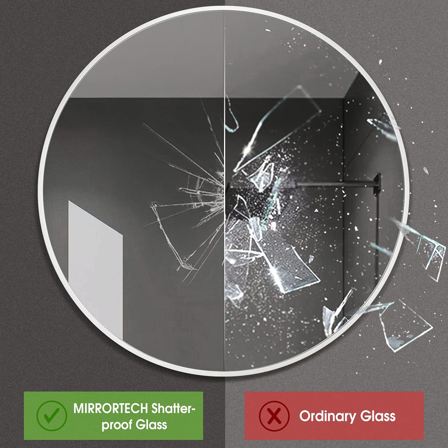 MIRRORTECH 30"x 30" Round Mirror Wall Mirror Alluminum Alloy Accent Mirror Circle Mirror Bathroom Mirror Wall Decor-Silver