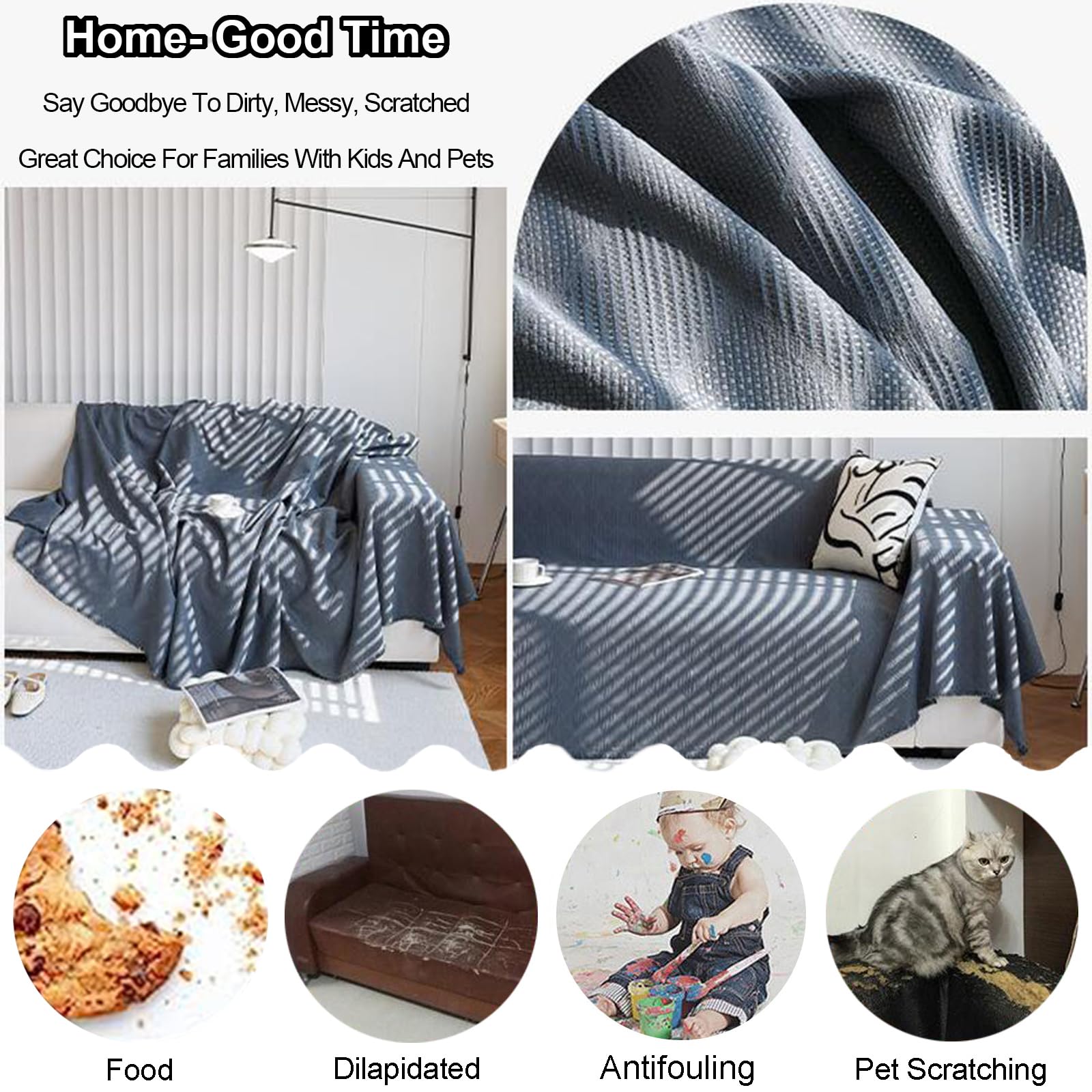 Plaids Ou Jeté De Canapé 1 2 3 4 Places Housse De Canapé Chenille avec Franges DéCoratives Couvre De Canapé en Forme De L/U Couverture De Canapé Polyvalente pour Chaise Et Lit(180X280cm,Grey)