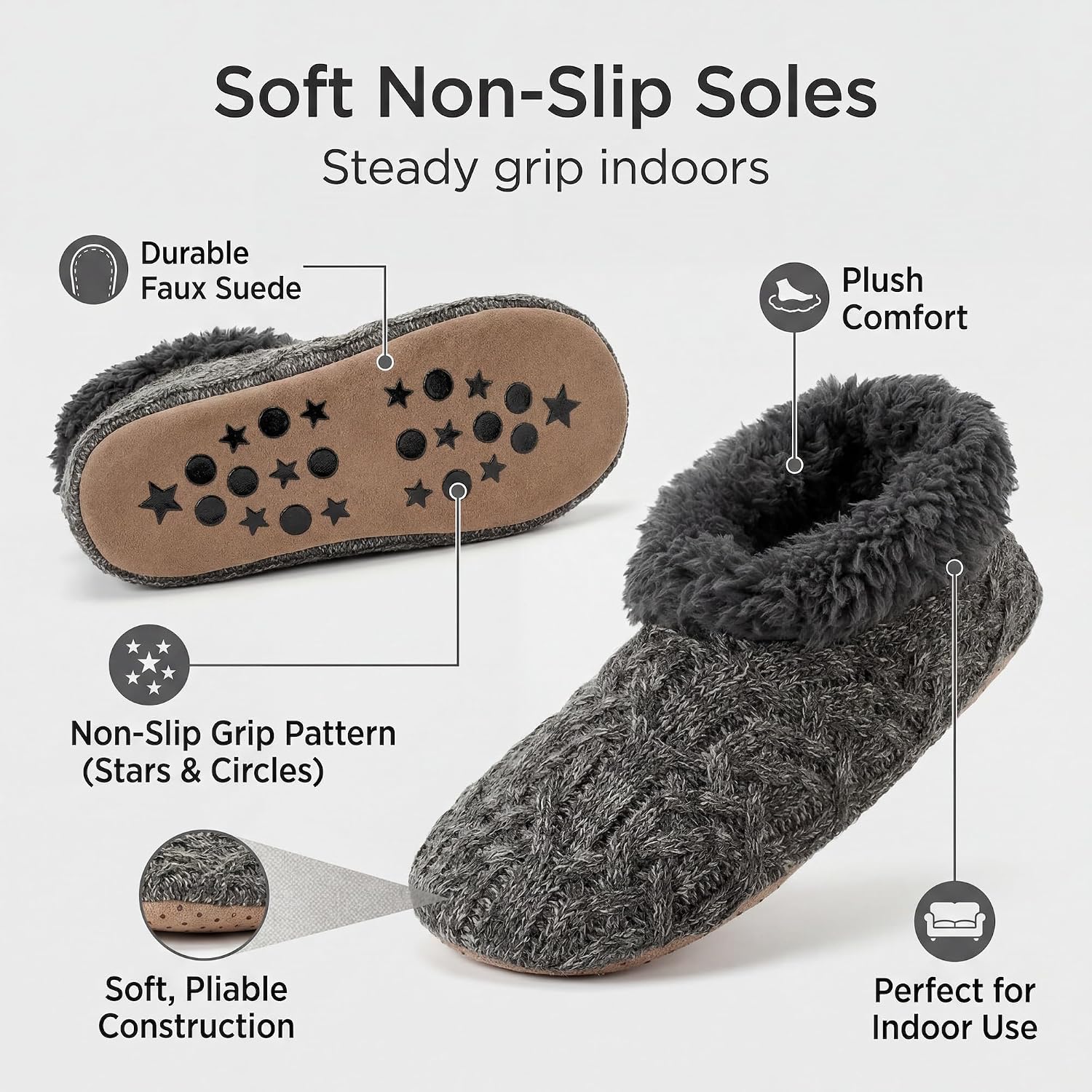 Cozylook 2-Pack Men's Slippers with Soft Non Slip Soles, Warm Fuzzy Slipper Socks