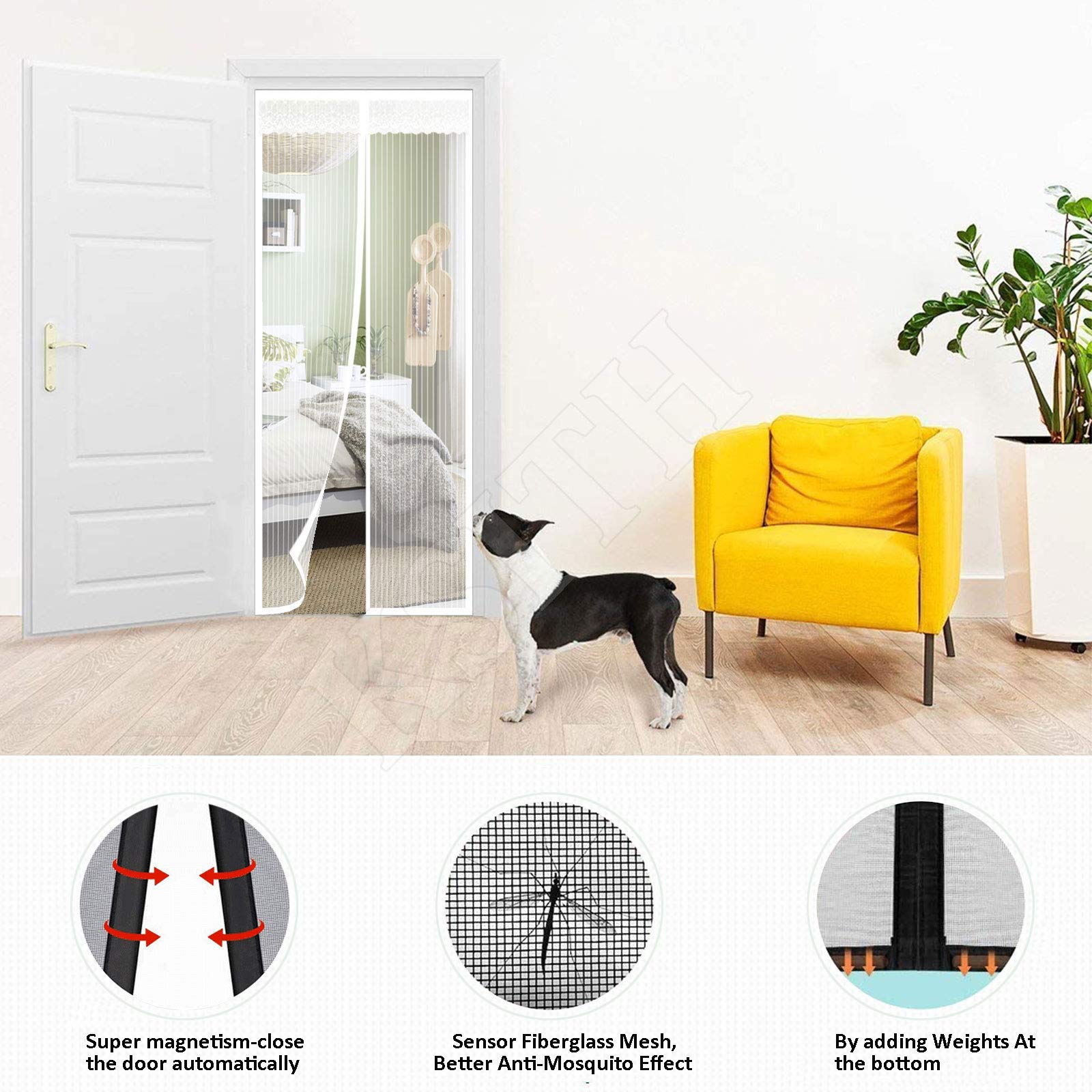 Double Magnetic Screen Door Curtain - Self-Closing, 140x215cm, For Insects & Pets, Easy No-Tool Installation 4 thumbnail image