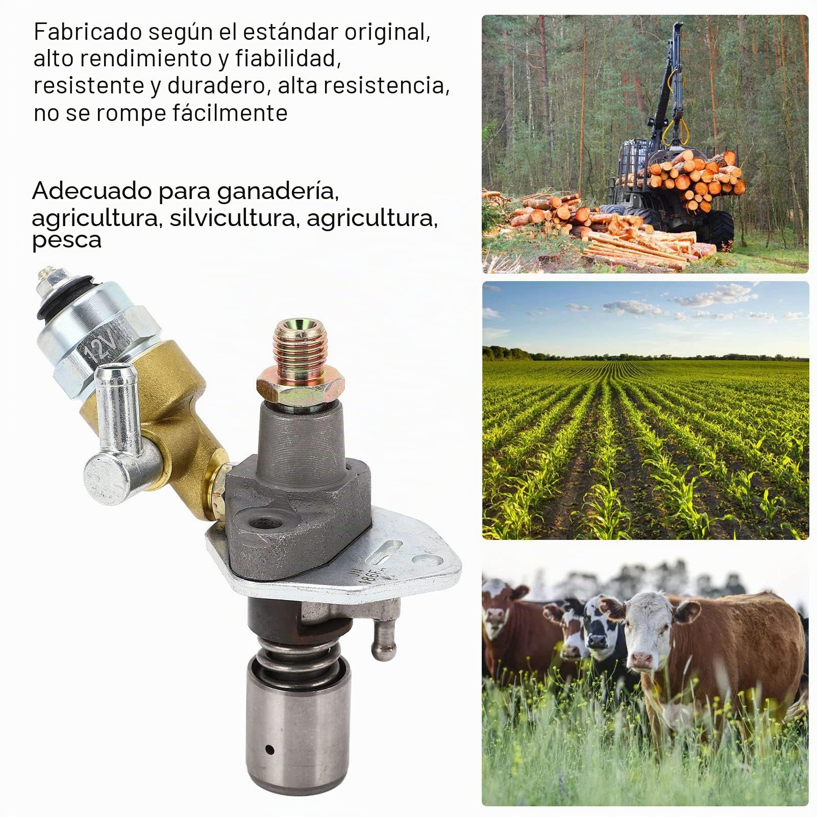 Bomba de Inyección de Combustible del Motor con Válvula Solenoide, Reemplazo de la Bomba de Inyección de Combustible del Motor del Generador Diesel de Acero de Aleación para Motor Diesel 186FA