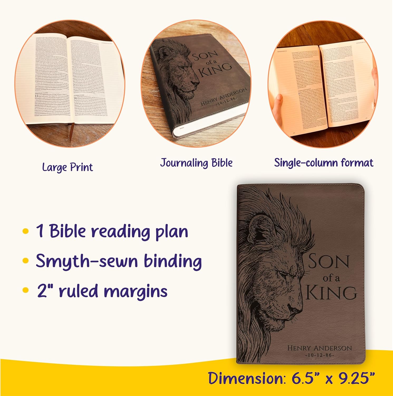 Personalized ESV Journaling Bible, Son of a King Lion Design, Custom Engraved Name, Christian Gift, Baptism Gift, Bible Gift for Him