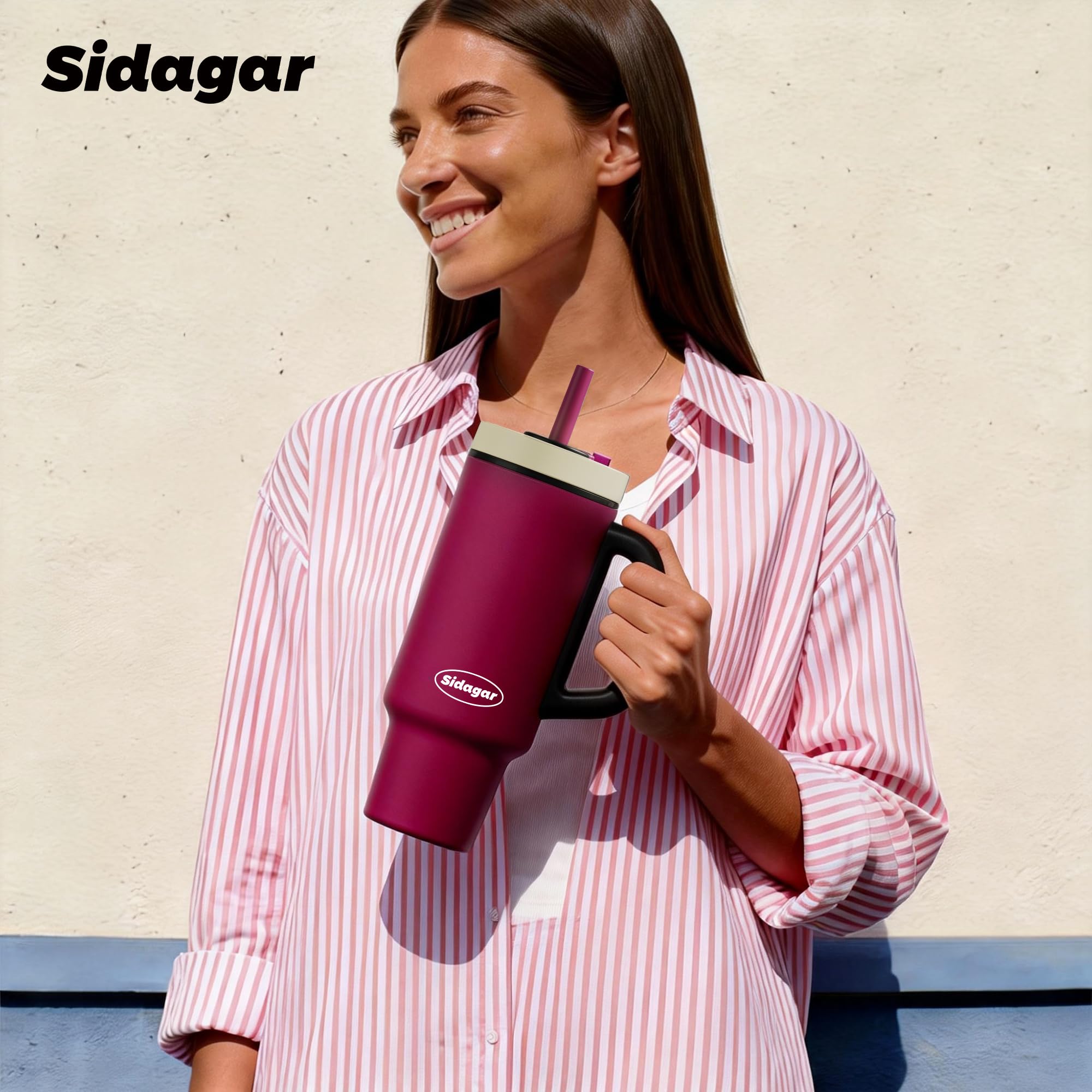 Gourde Isotherme 1,1L avec Paille et Poignée, Mug Isotherme Inox 316L, Bouteille d’Eau Anti Fuite, Thermos Grande Capacité, Compatible Porte-Gobelet, Violet